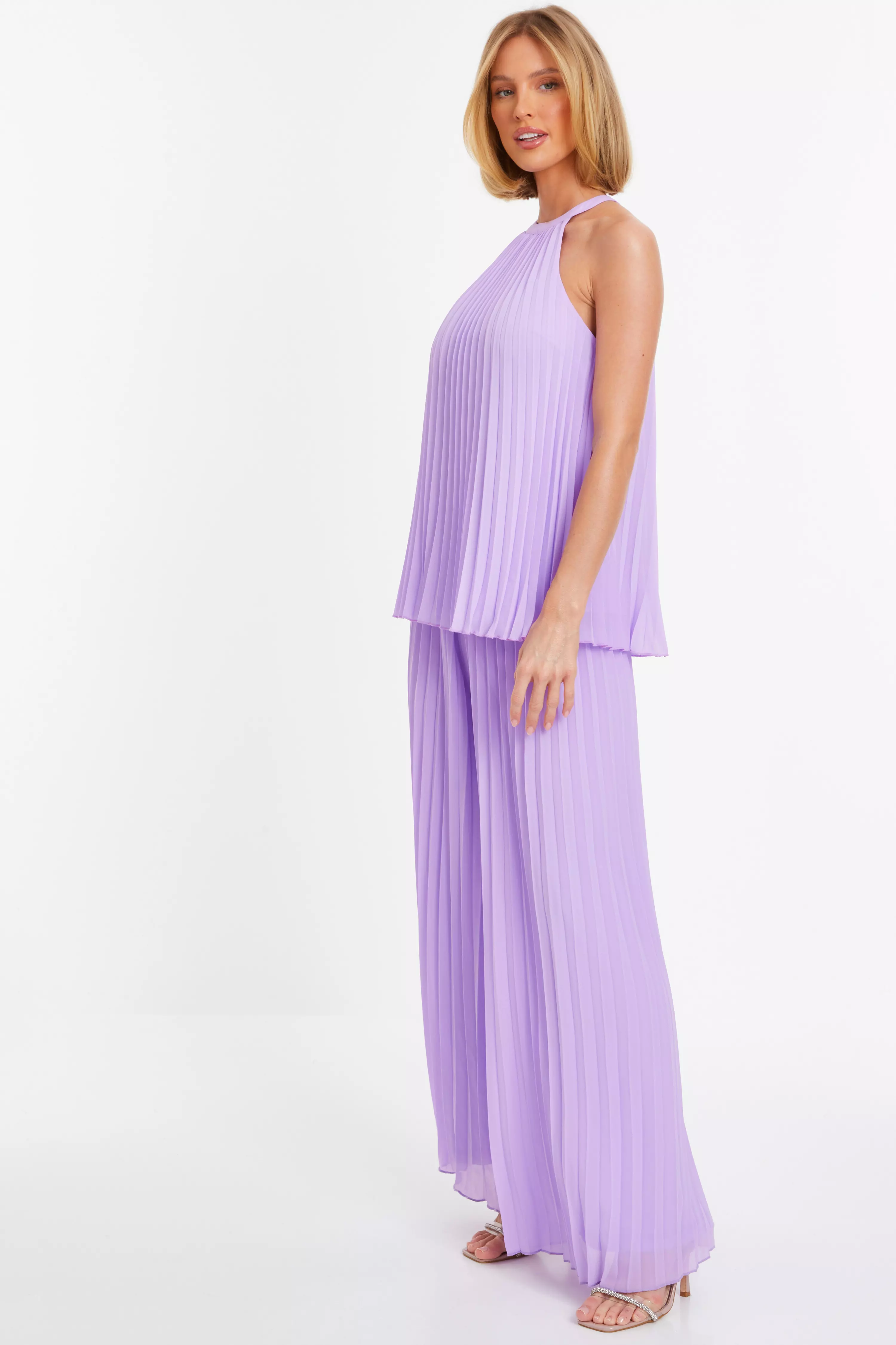 Lilac Chiffon Pleated High Neck Top