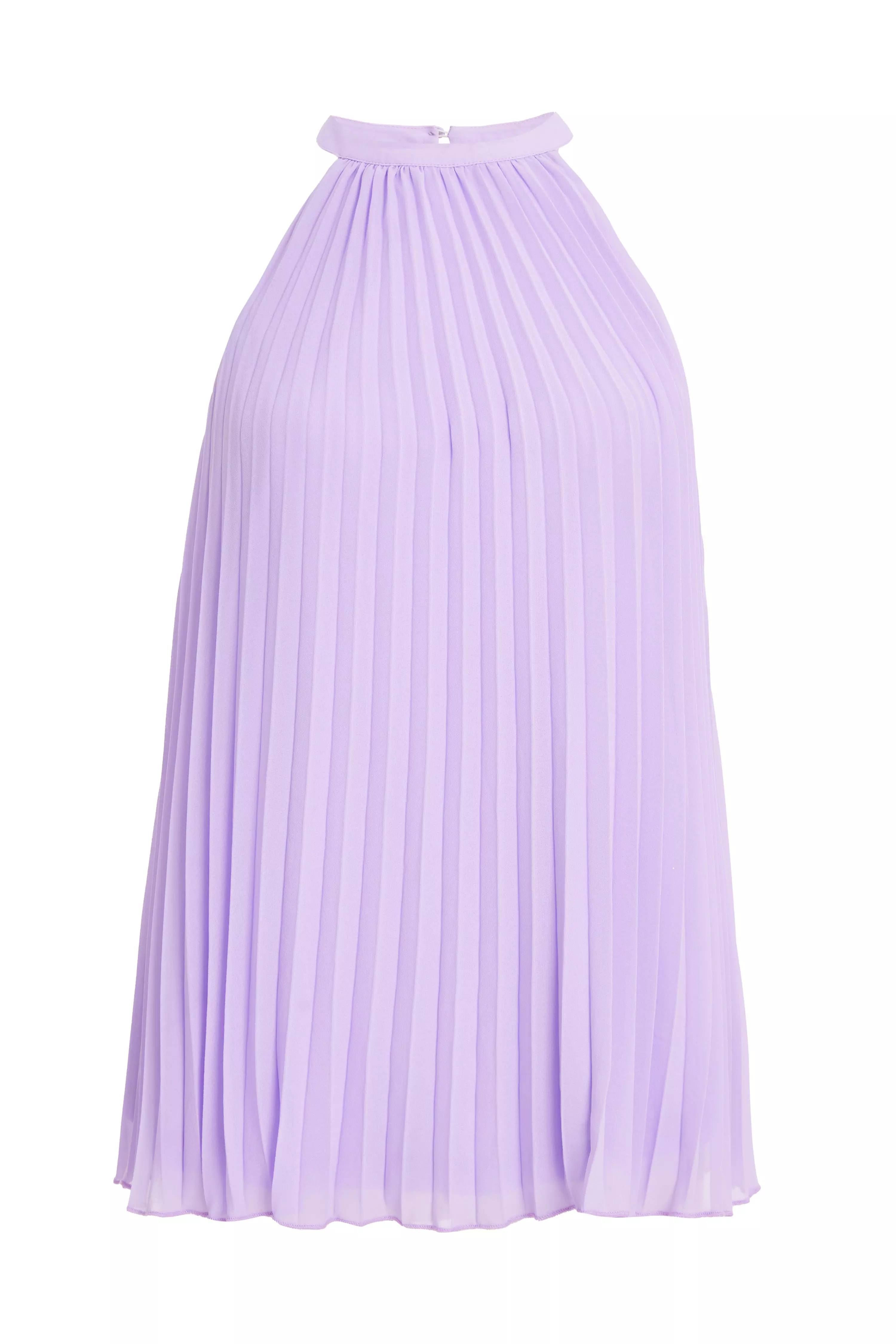 Lilac Chiffon Pleated High Neck Top