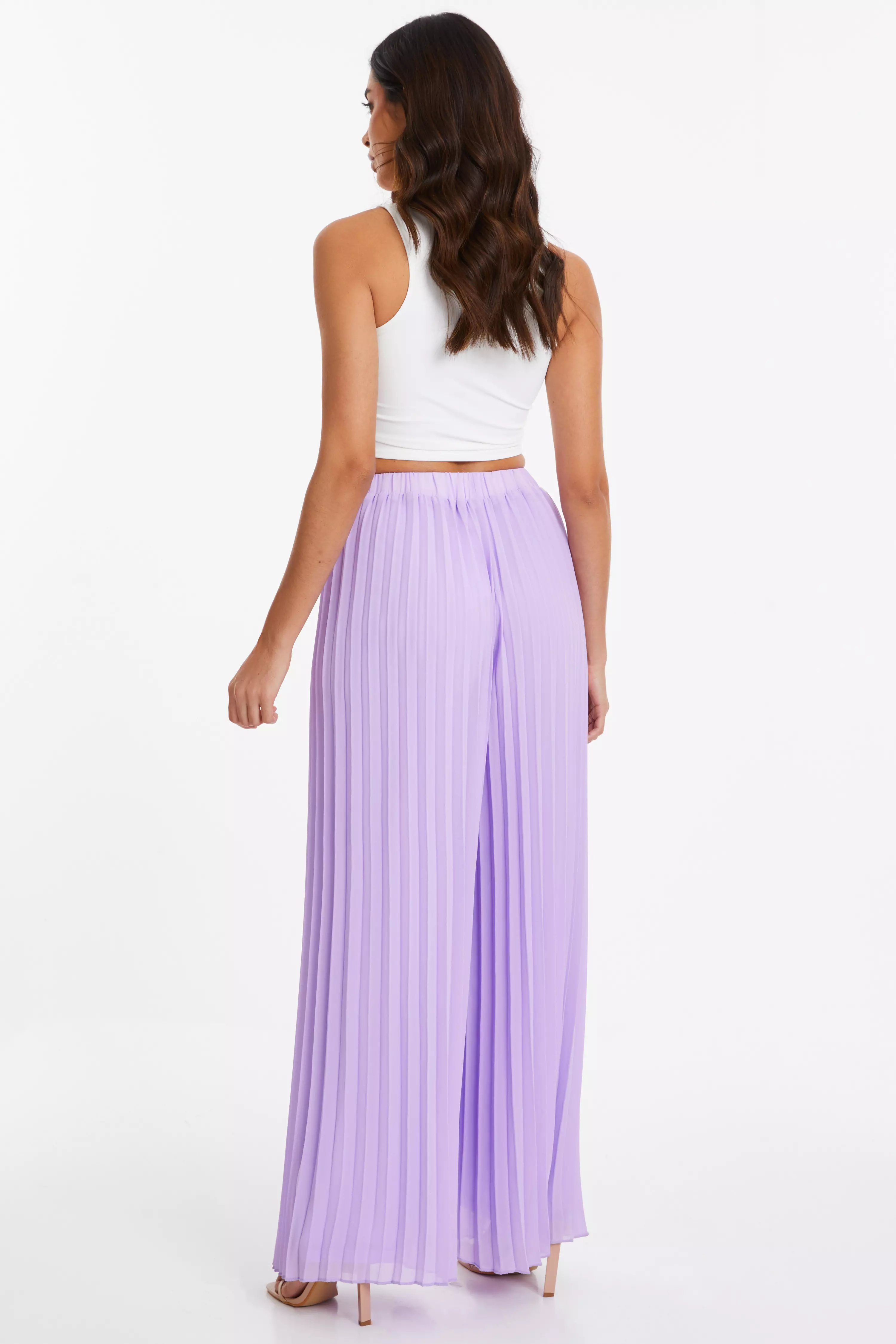 Lilac Chiffon Pleated Wide Leg Trousers