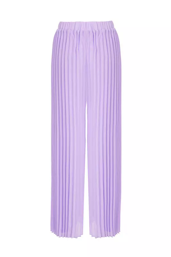 Lilac Chiffon Pleated Wide Leg Trousers