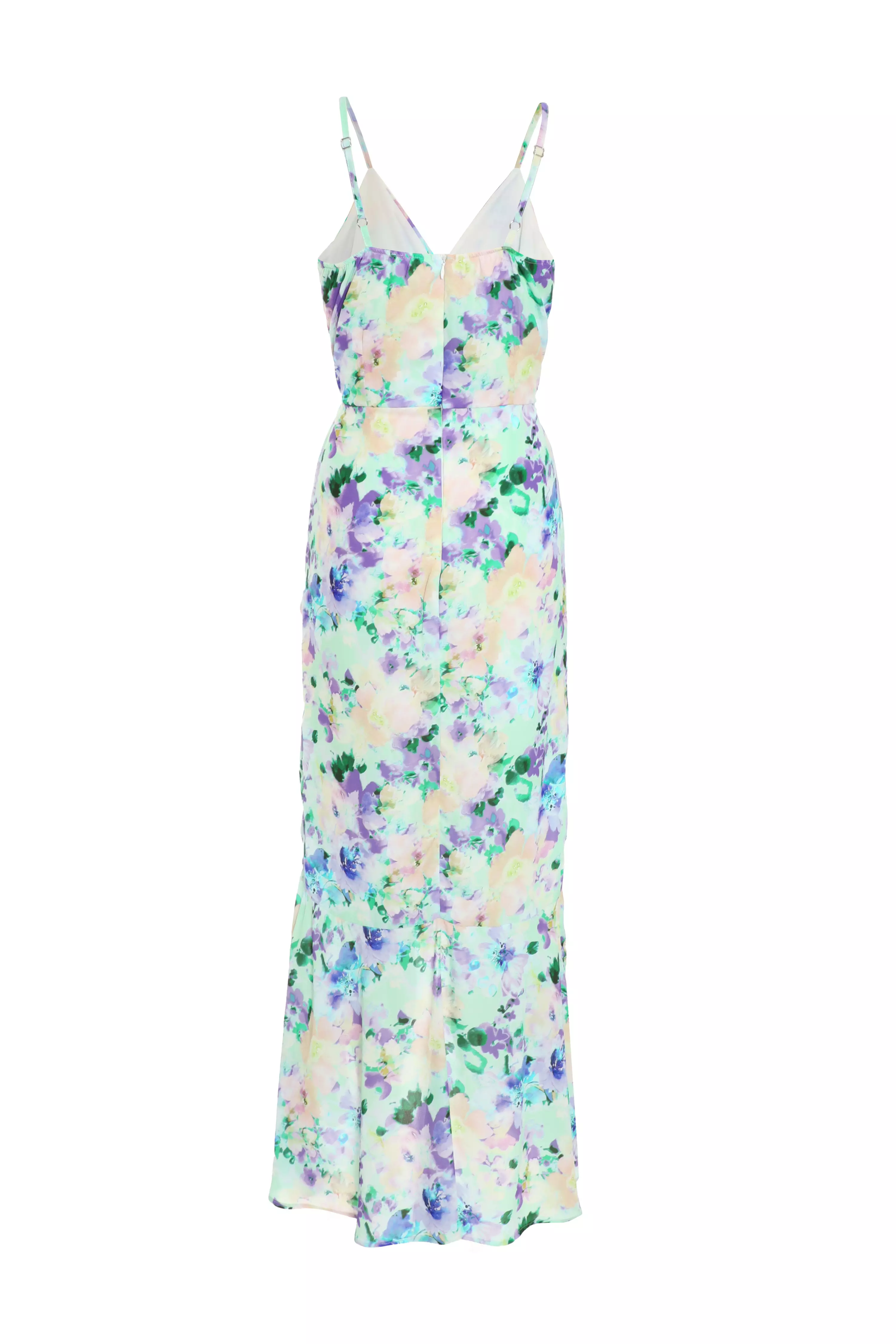 Multicoloured Floral Wrap Dip Hem Maxi Dress