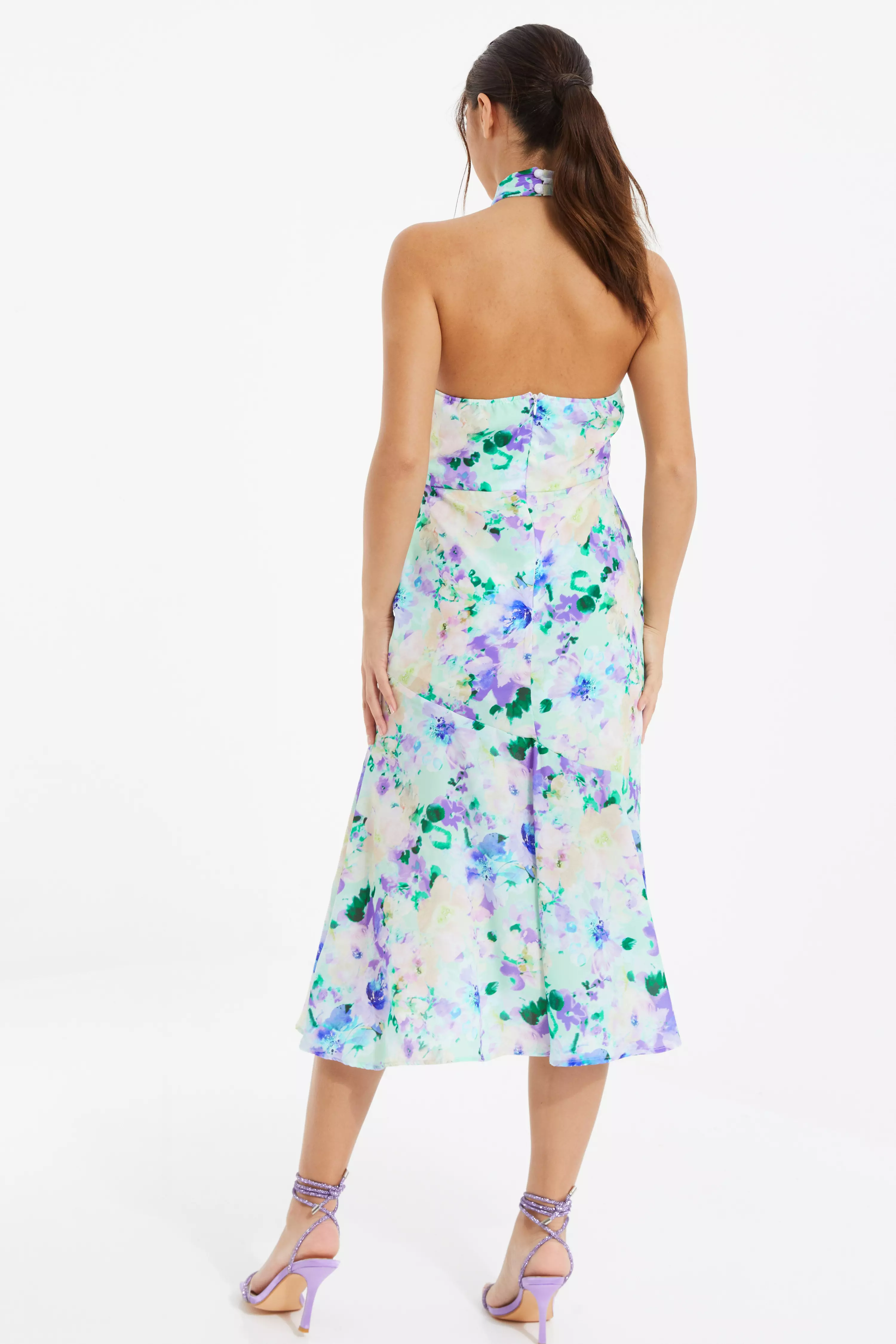 Multicoloured Floral Halter Neck Midi Dress