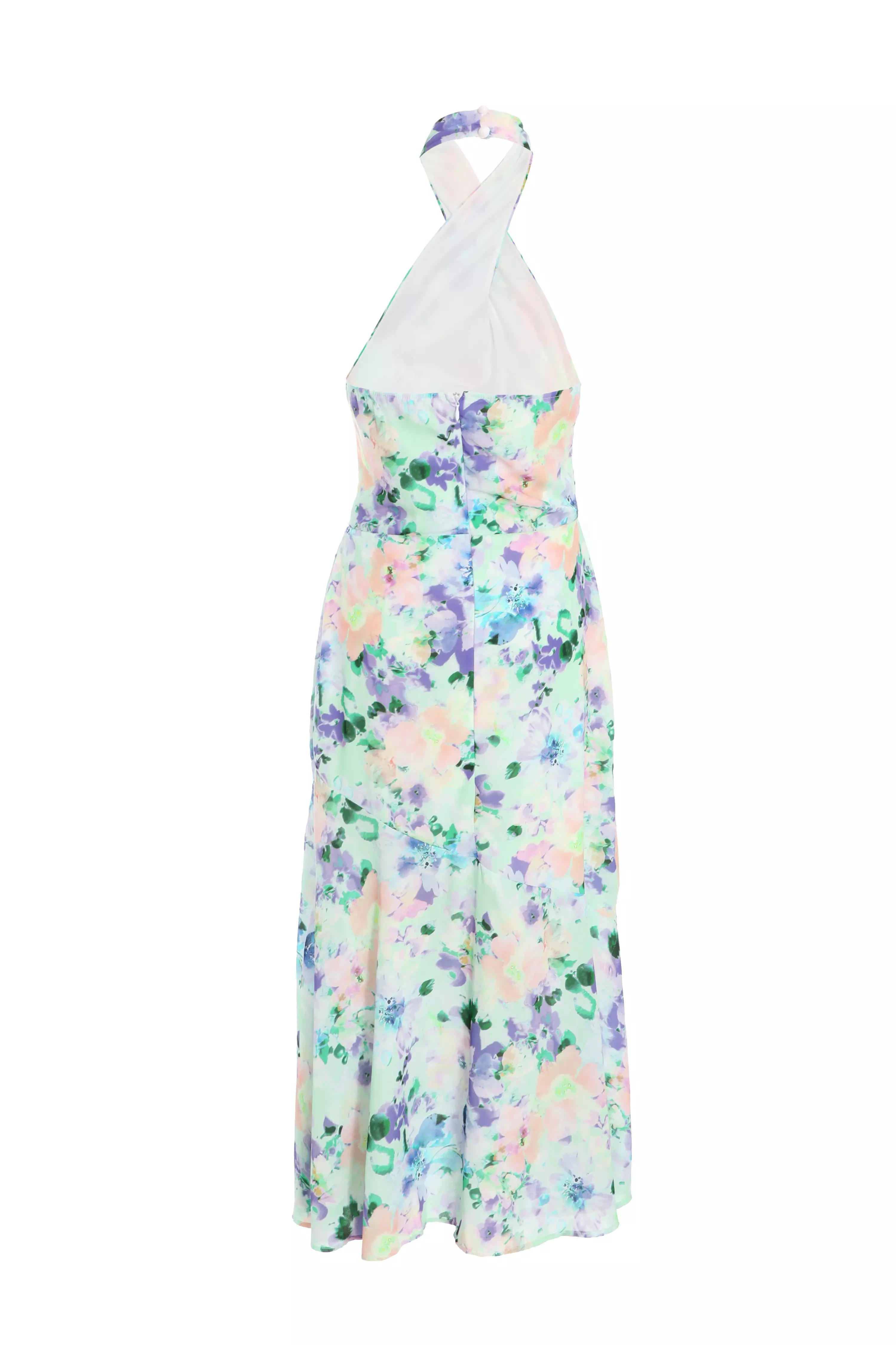 Multicoloured Floral Halter Neck Midi Dress
