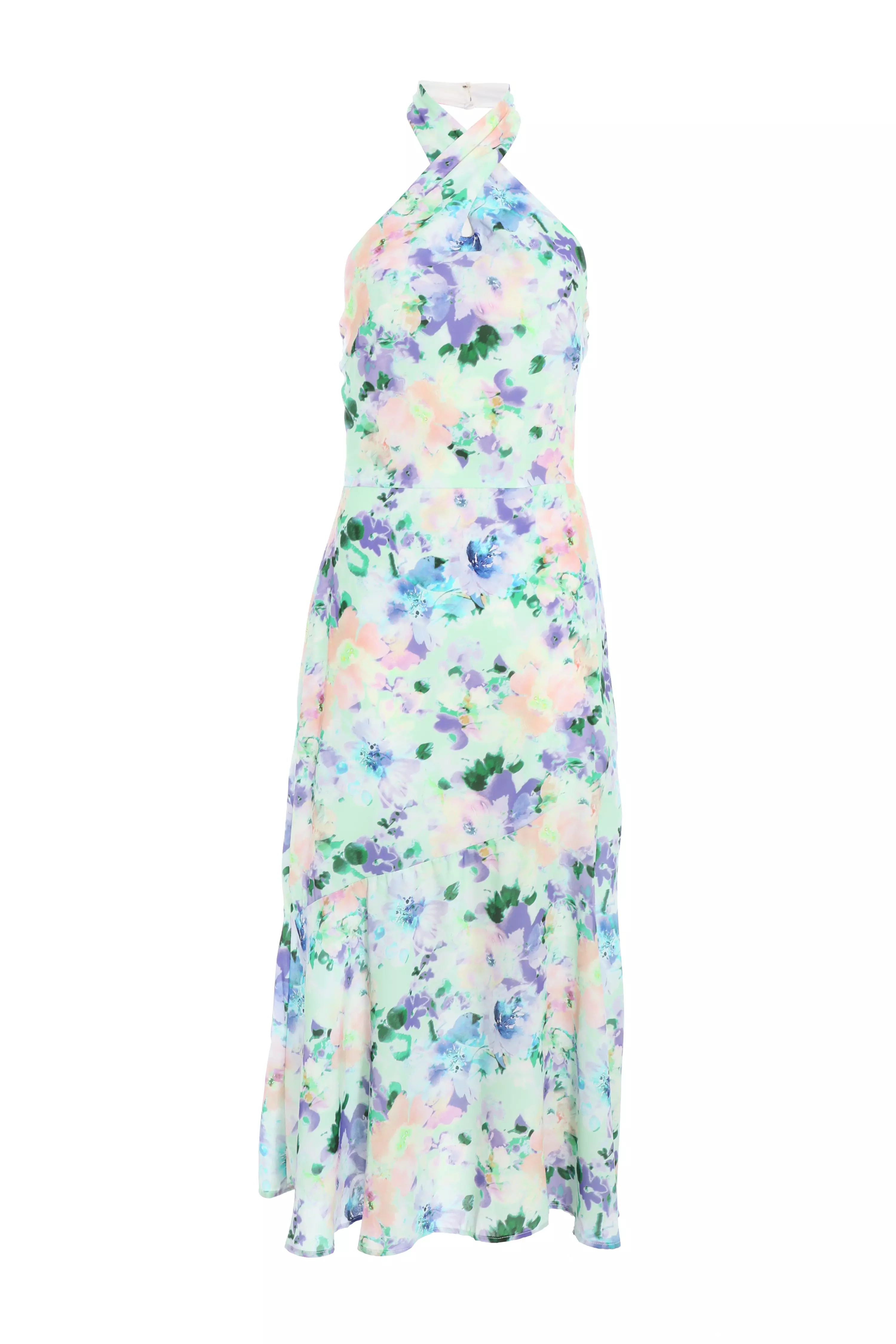 Multicoloured Floral Halter Neck Midi Dress