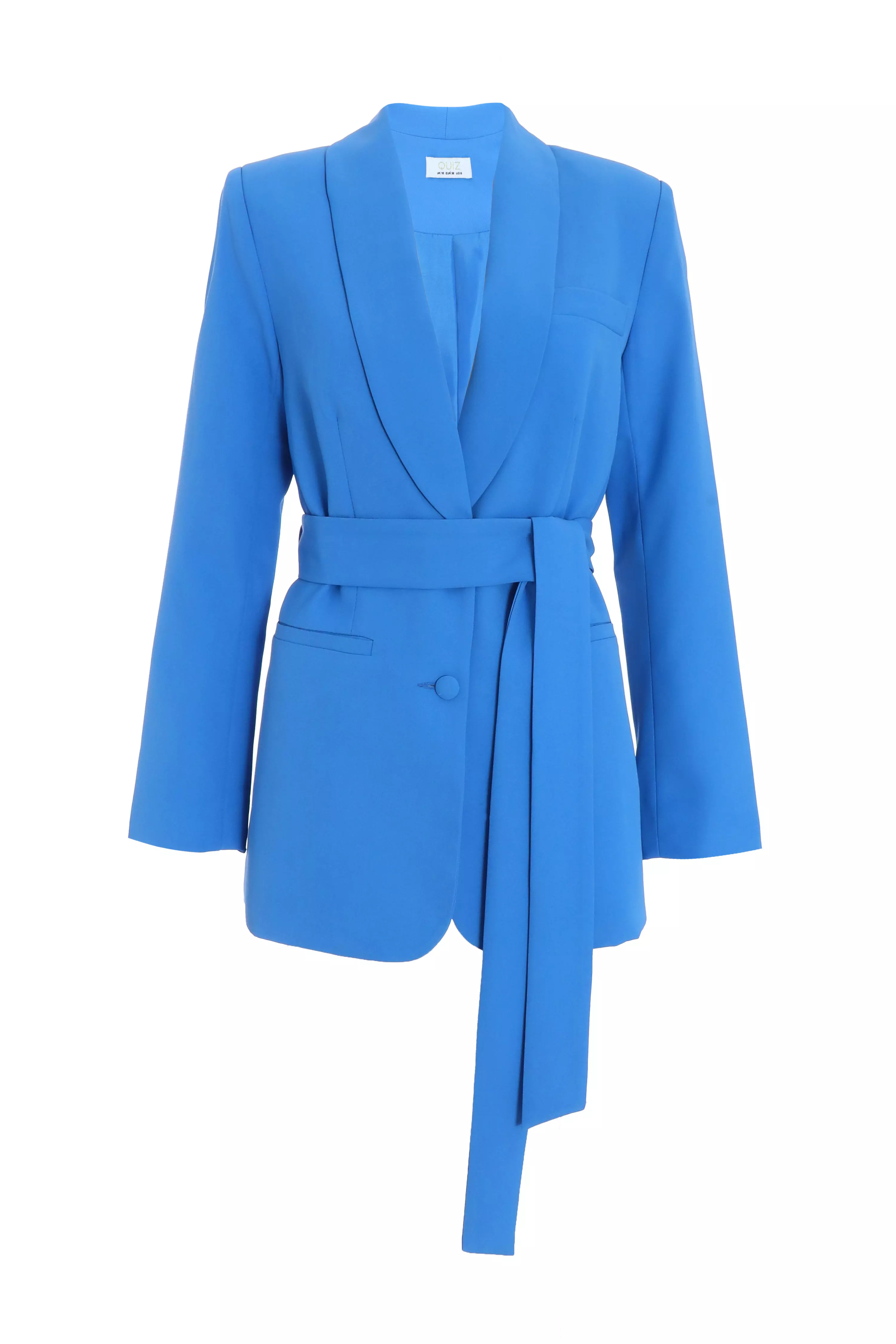 Blue Tailored Tie Belt Blazer