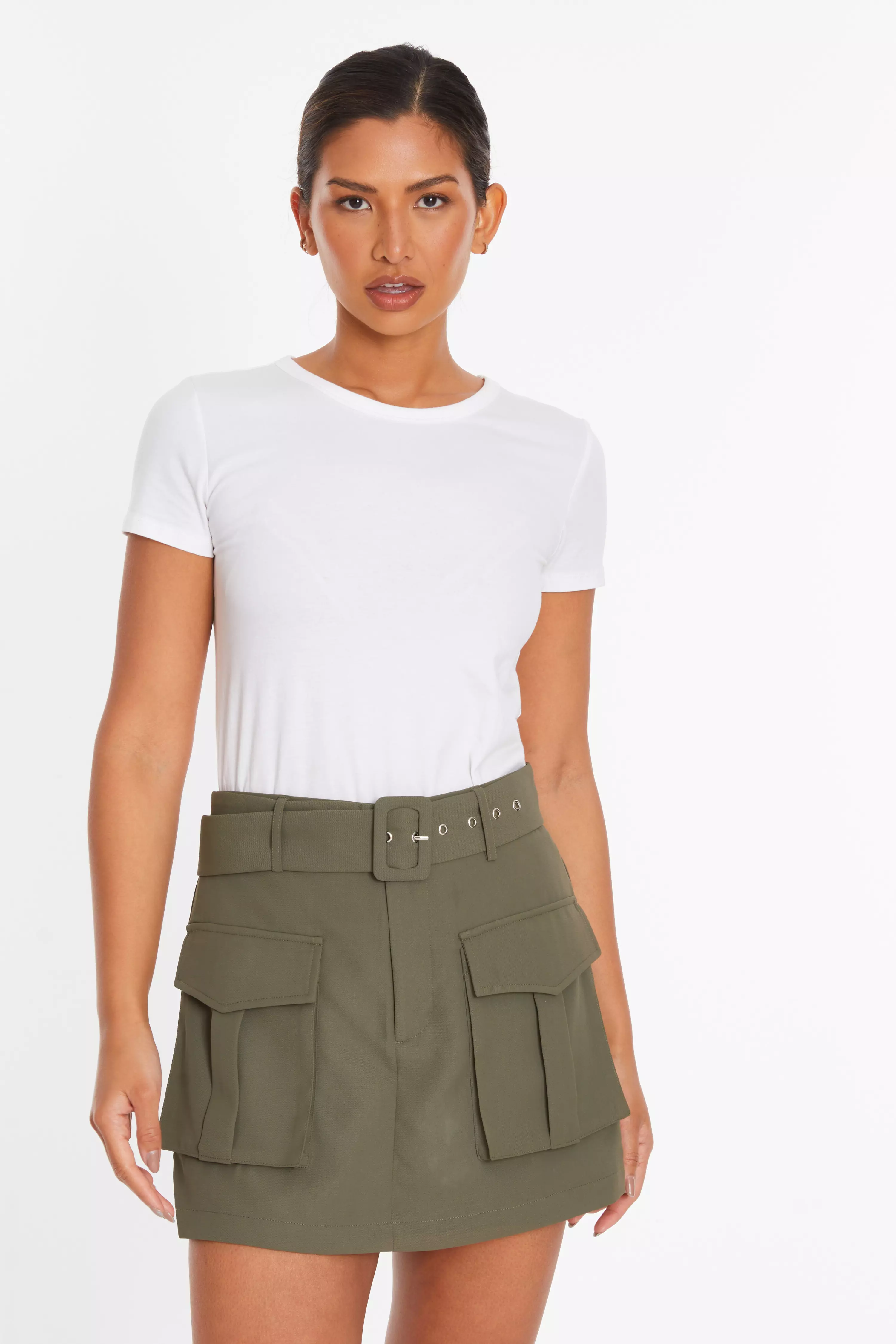 Khaki Belted Cargo Skort