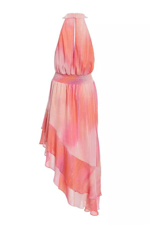 Pink Ombre Chiffon Frill Hem Midi Dress