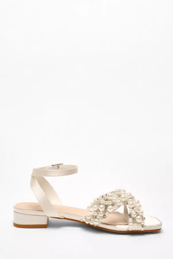 Bridal Pearl Embellished Strap Flat Sandals
