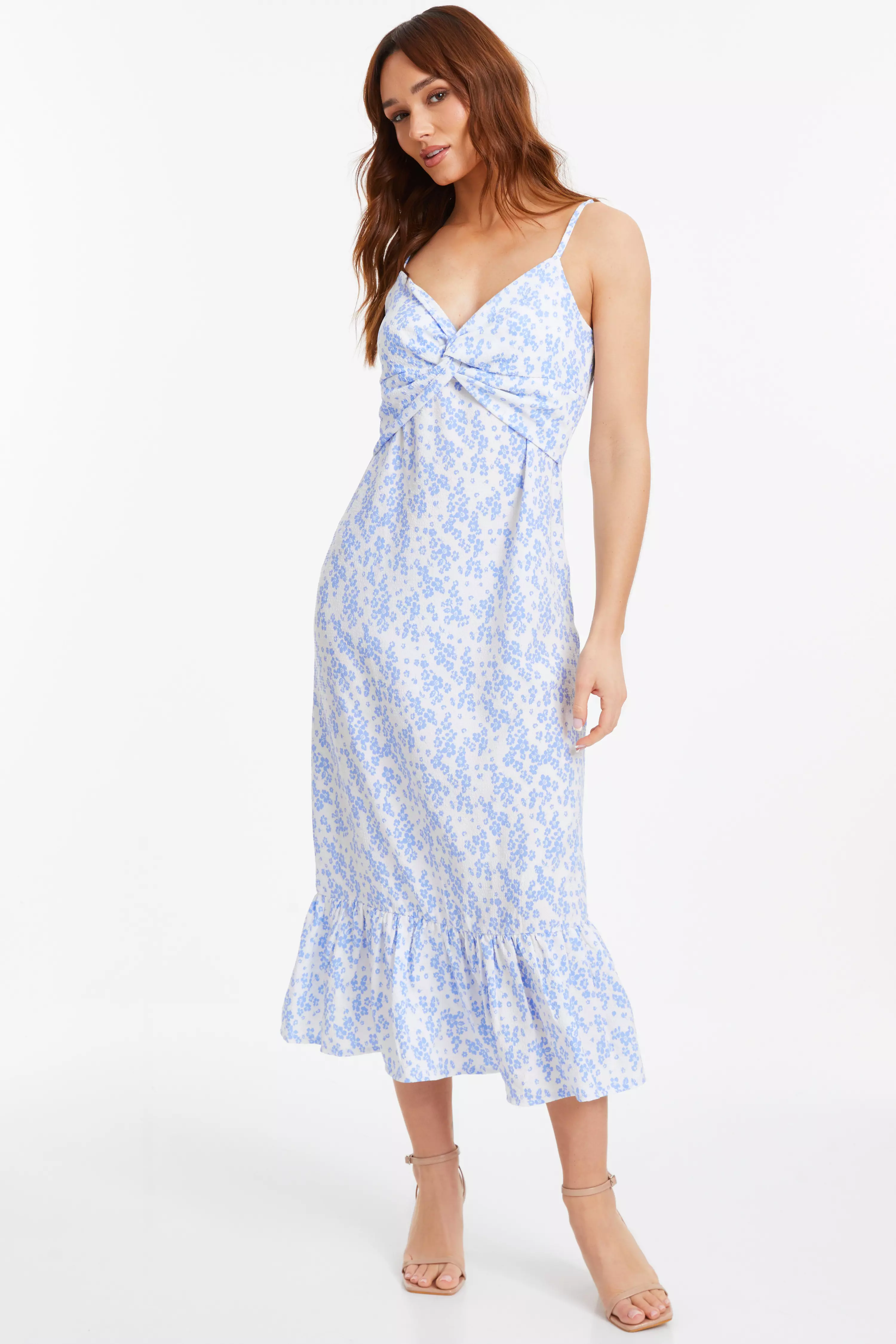 Light Blue Ditsy Floral Midi Dress