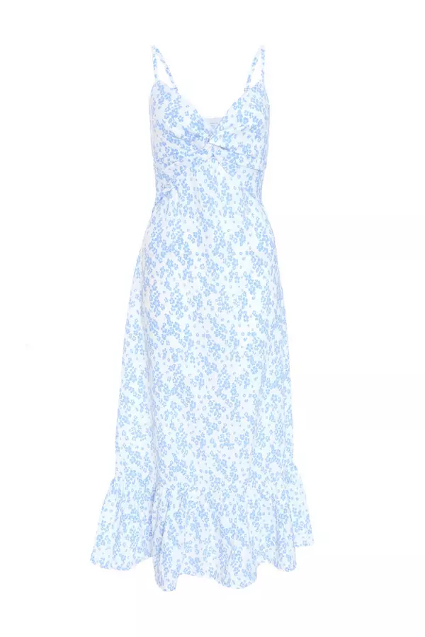 Light Blue Ditsy Floral Midi Dress
