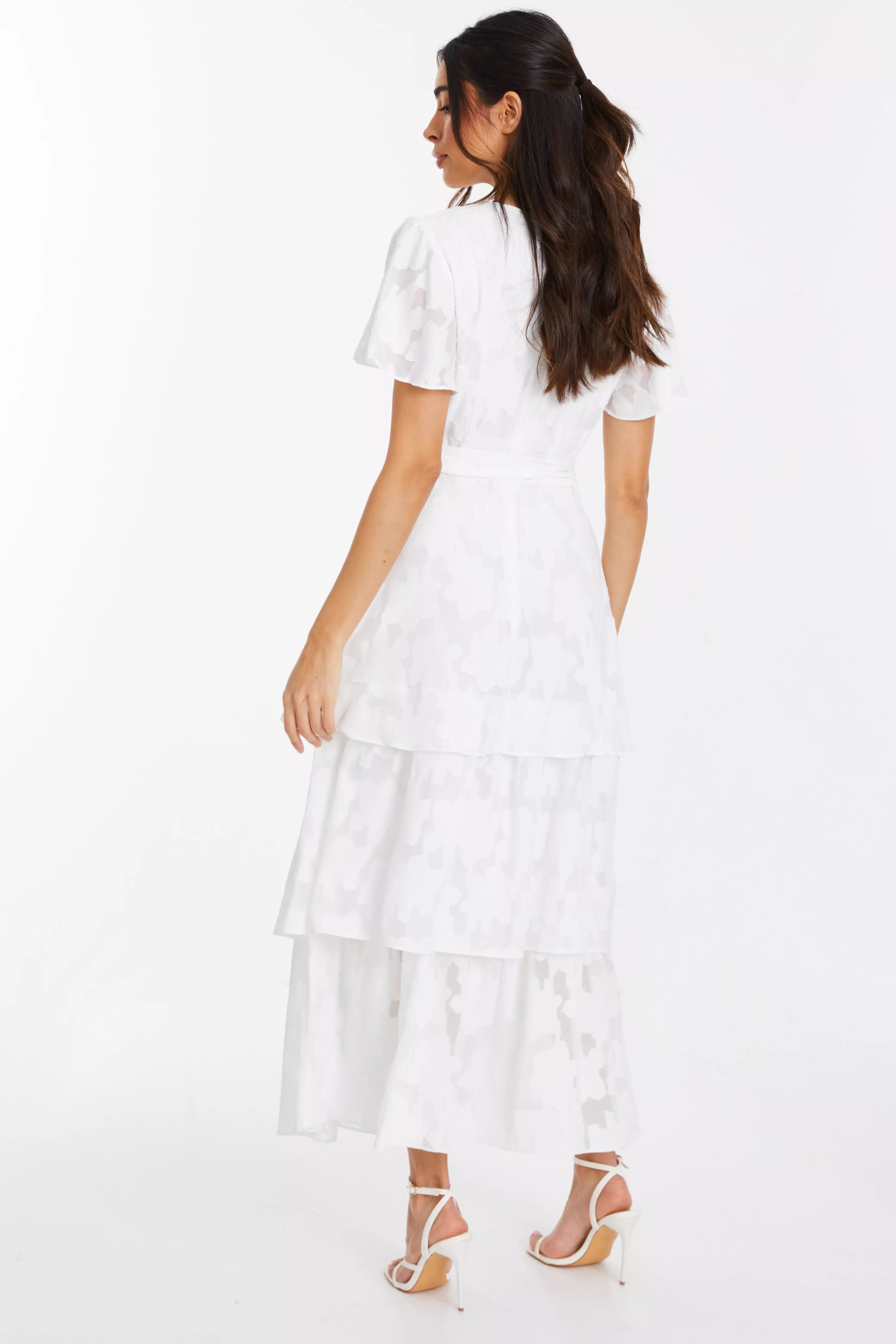 White Jacquard Tiered Midaxi Dress