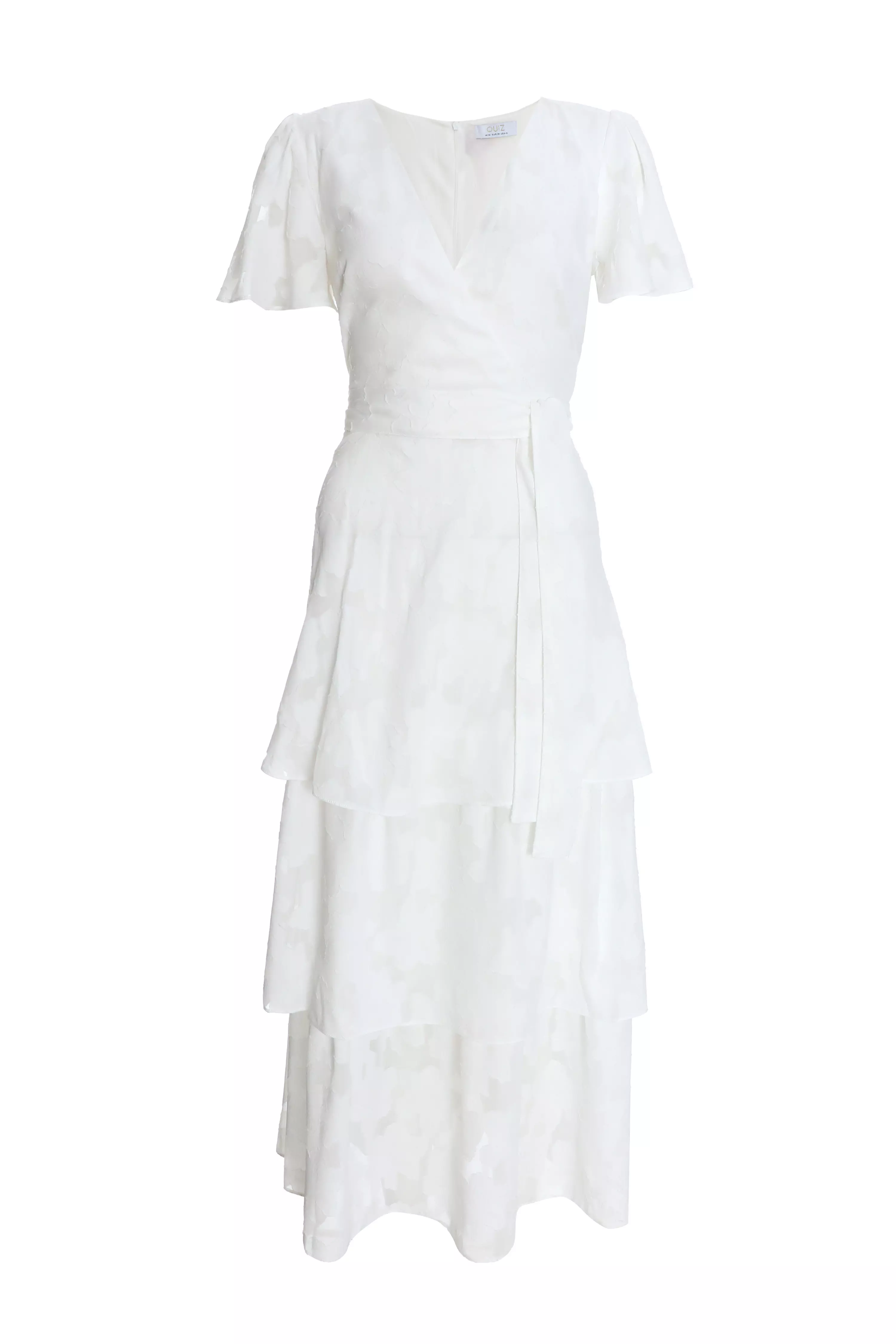White Jacquard Tiered Midaxi Dress