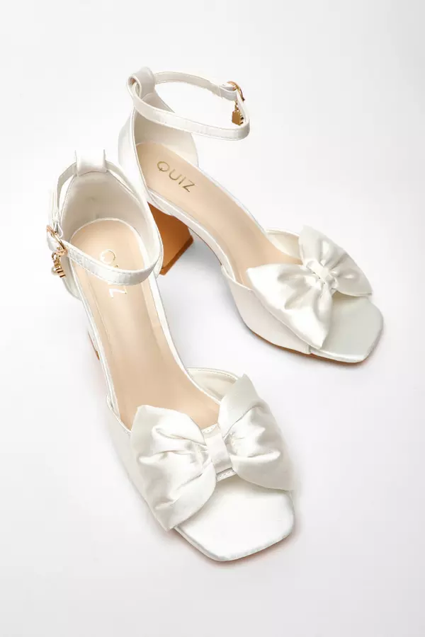 Bridal White Bow Heeled Sandals