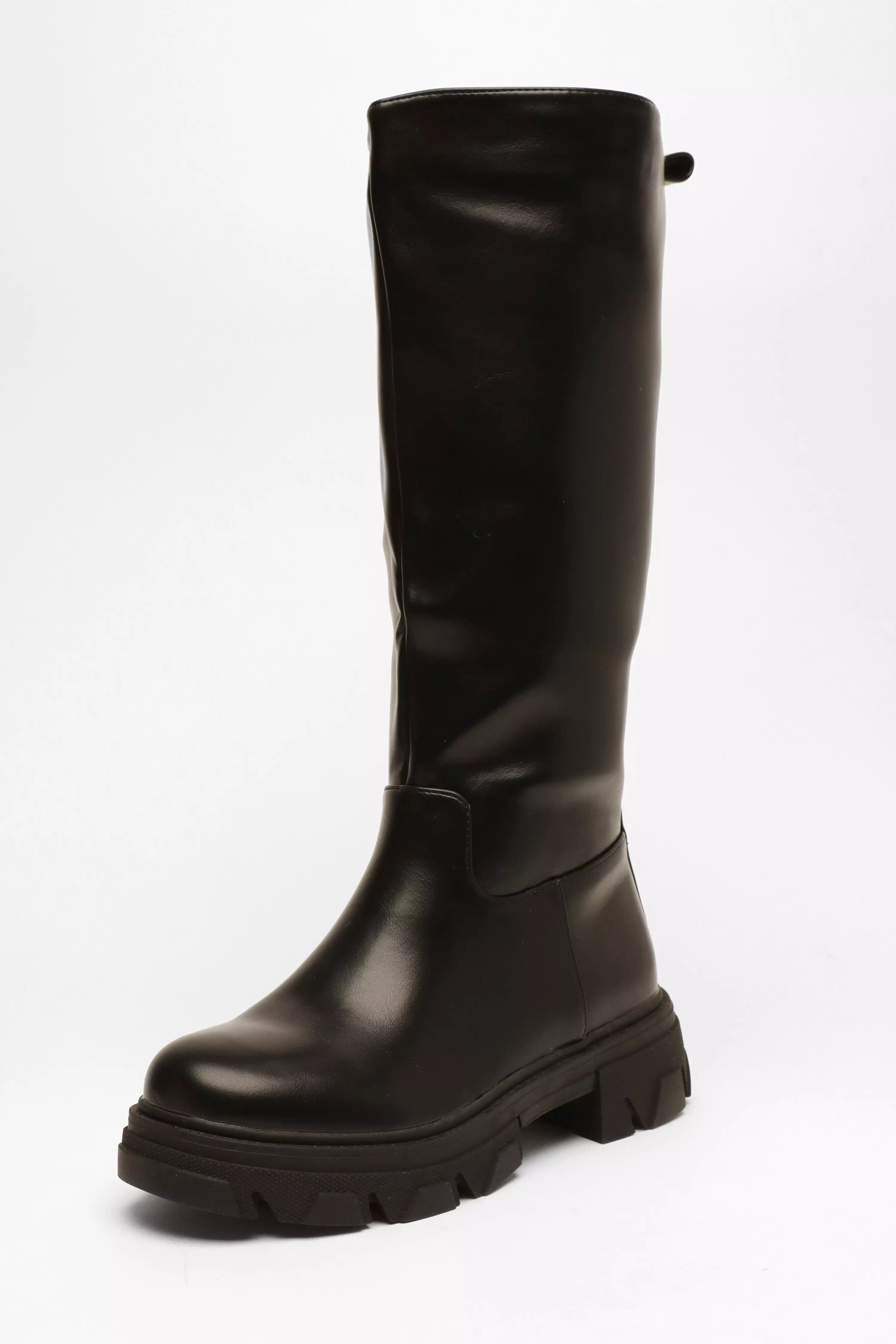 Black Faux Leather Knee High Boots