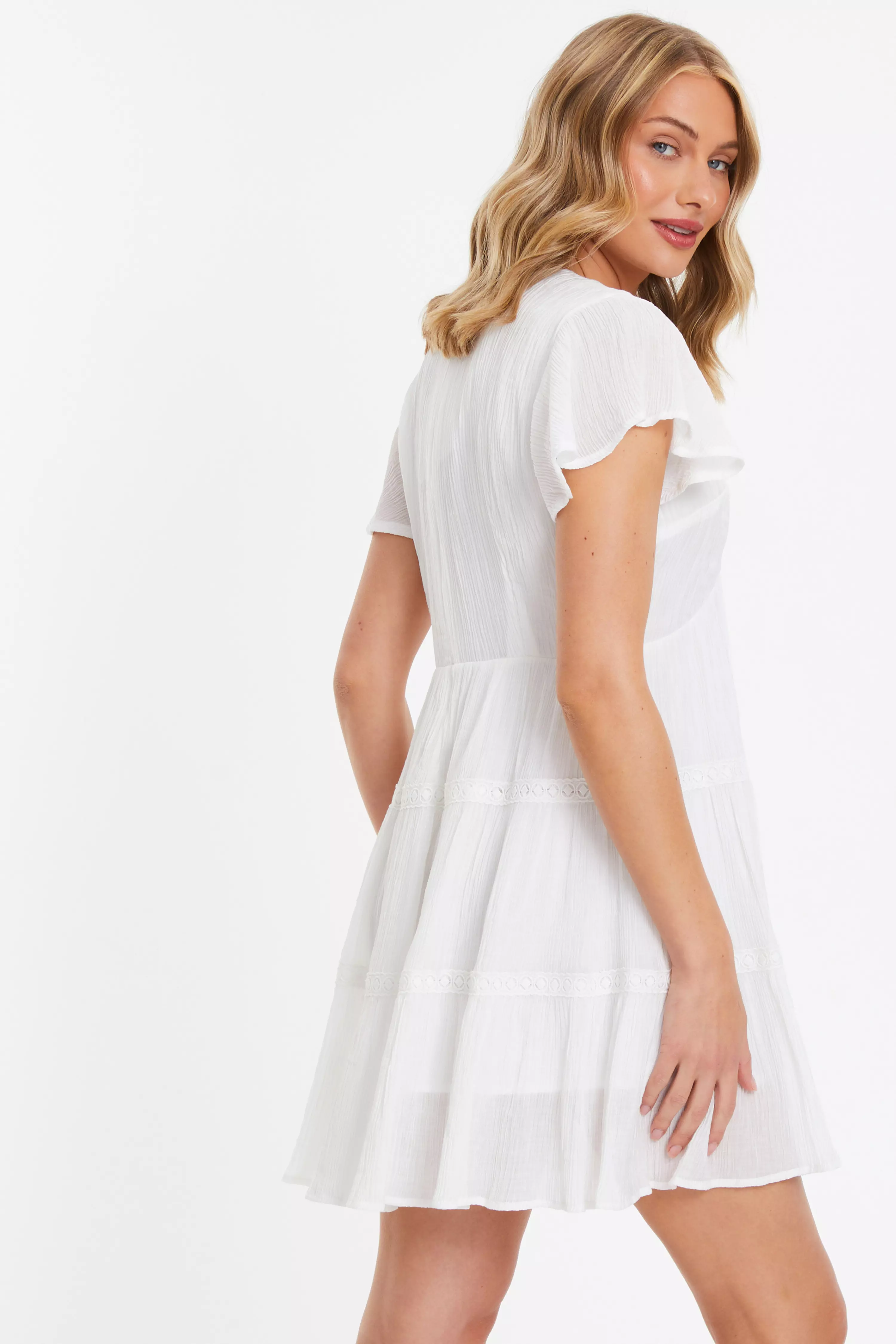 White Frill Sleeve Mini Dress