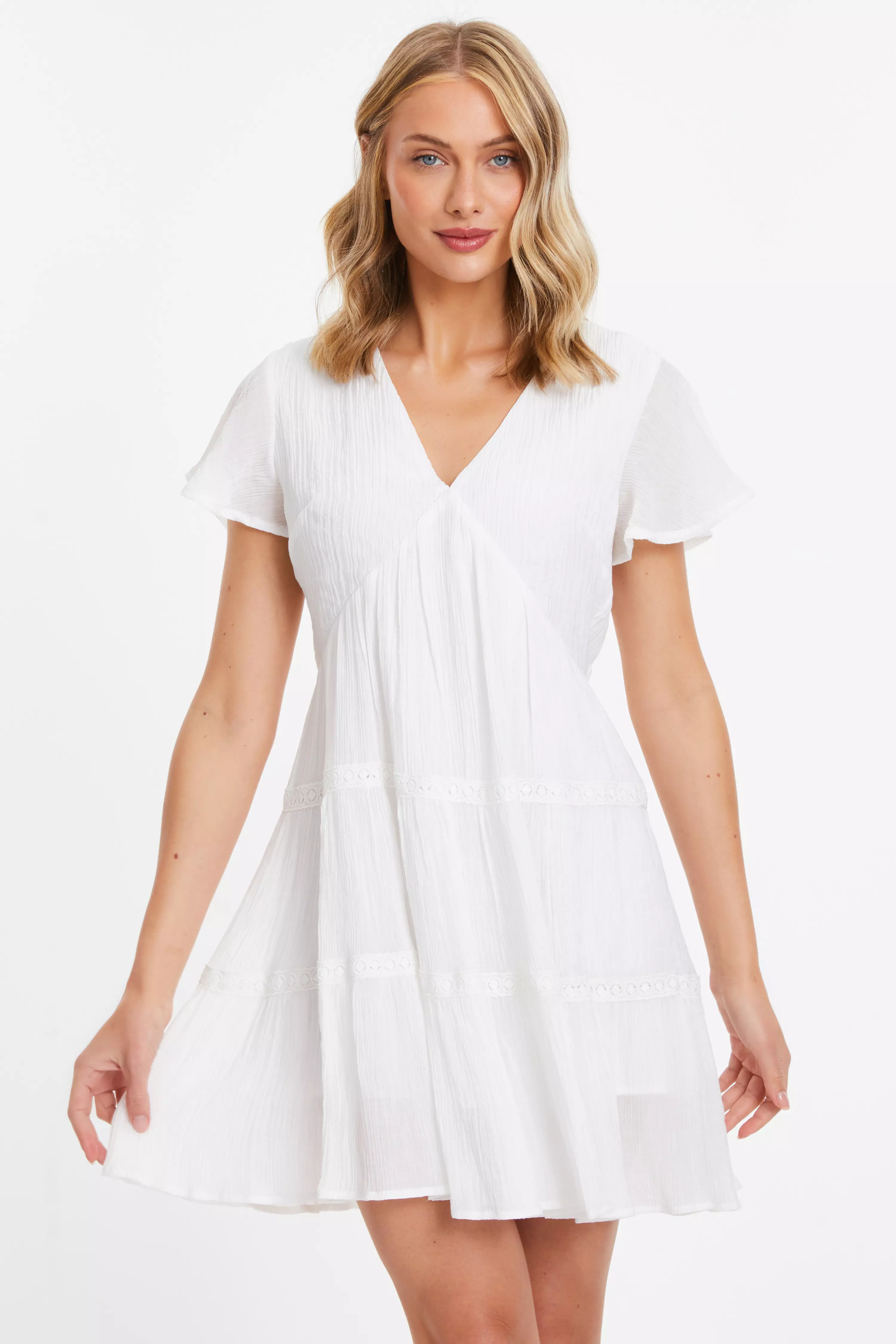 White Frill Sleeve Mini Dress