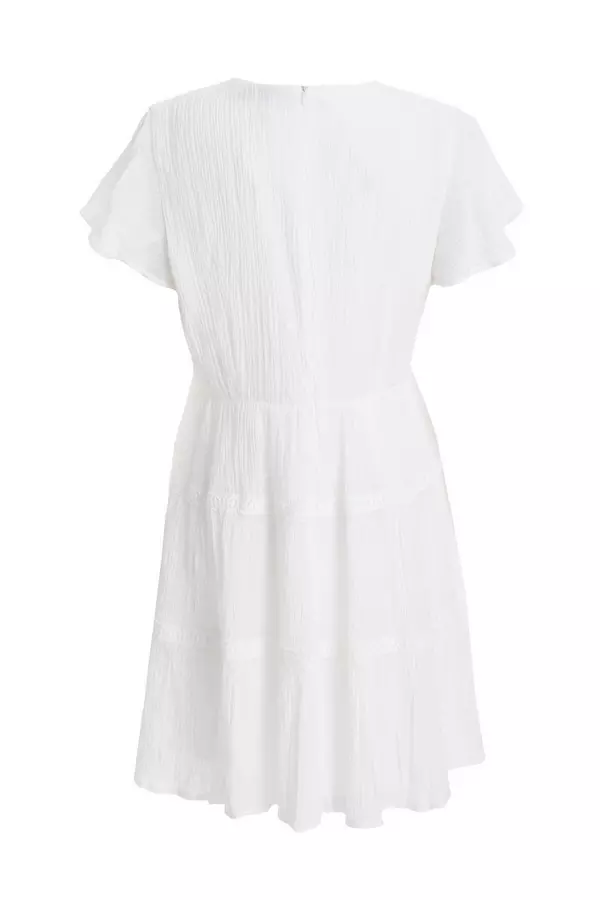 White V Neck Frill Sleeve Mini Dress
