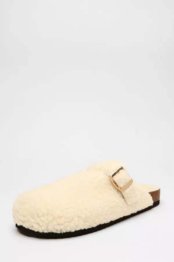 Cream Faux Fur Mule Slippers