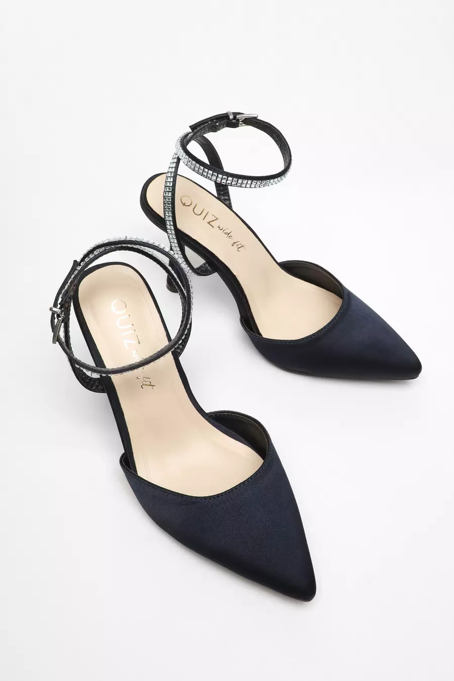 Navy satin court shoes online