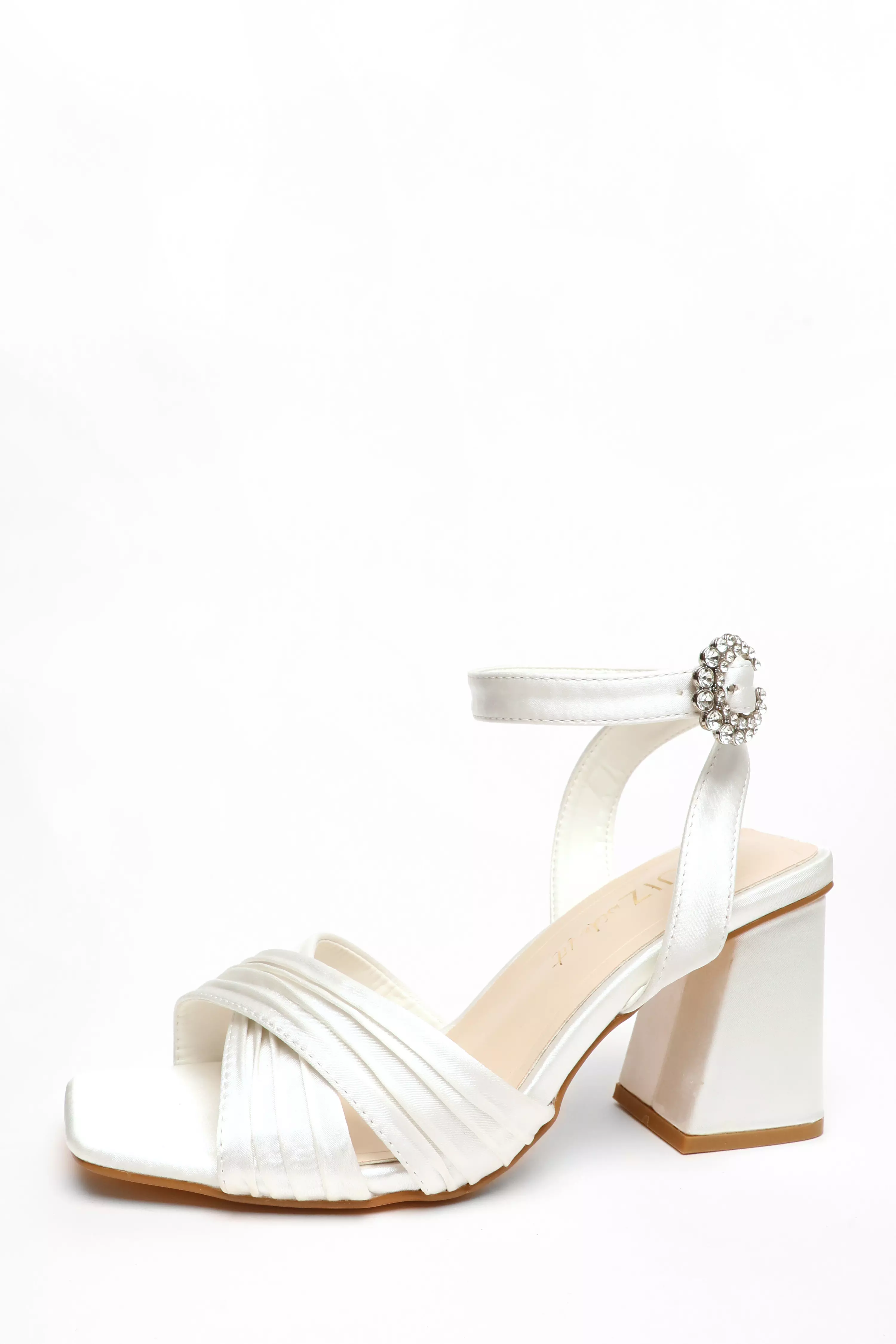 Bridal Wide Fit White Satin Block Heel Sandals