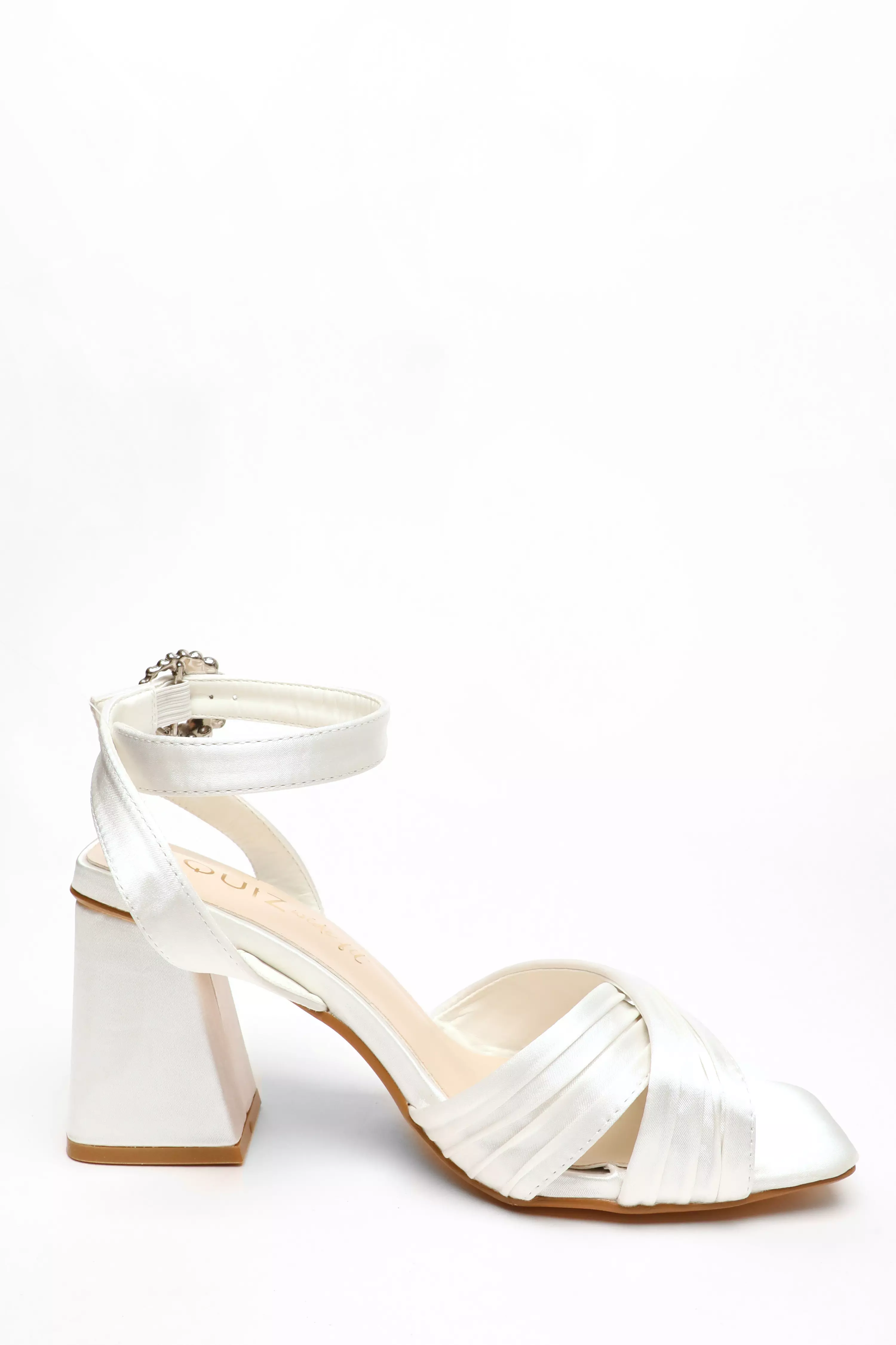 Bridal Wide Fit White Satin Block Heel Sandals