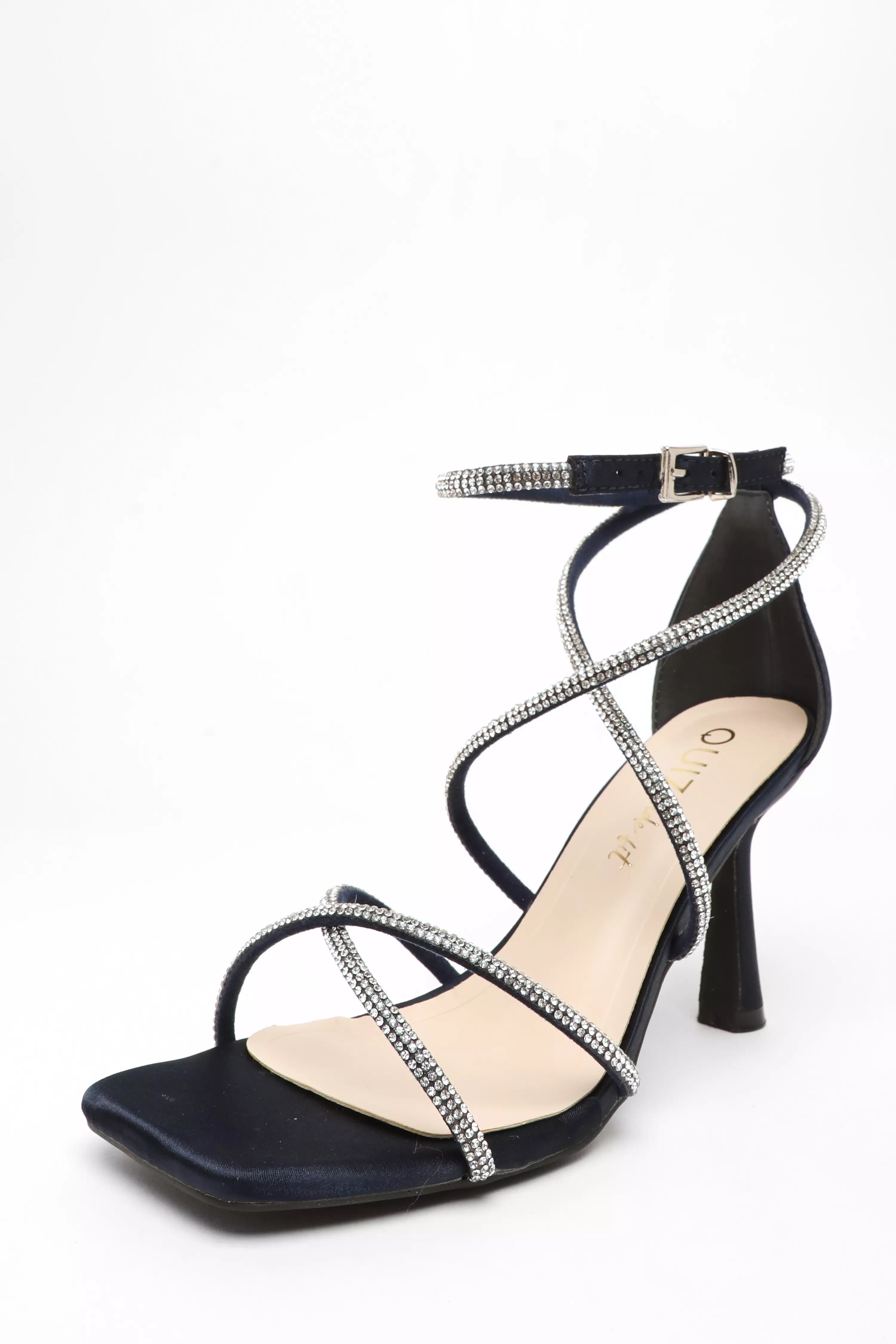 Wide Fit Navy Diamante Cross Strap High Heeled Sandals