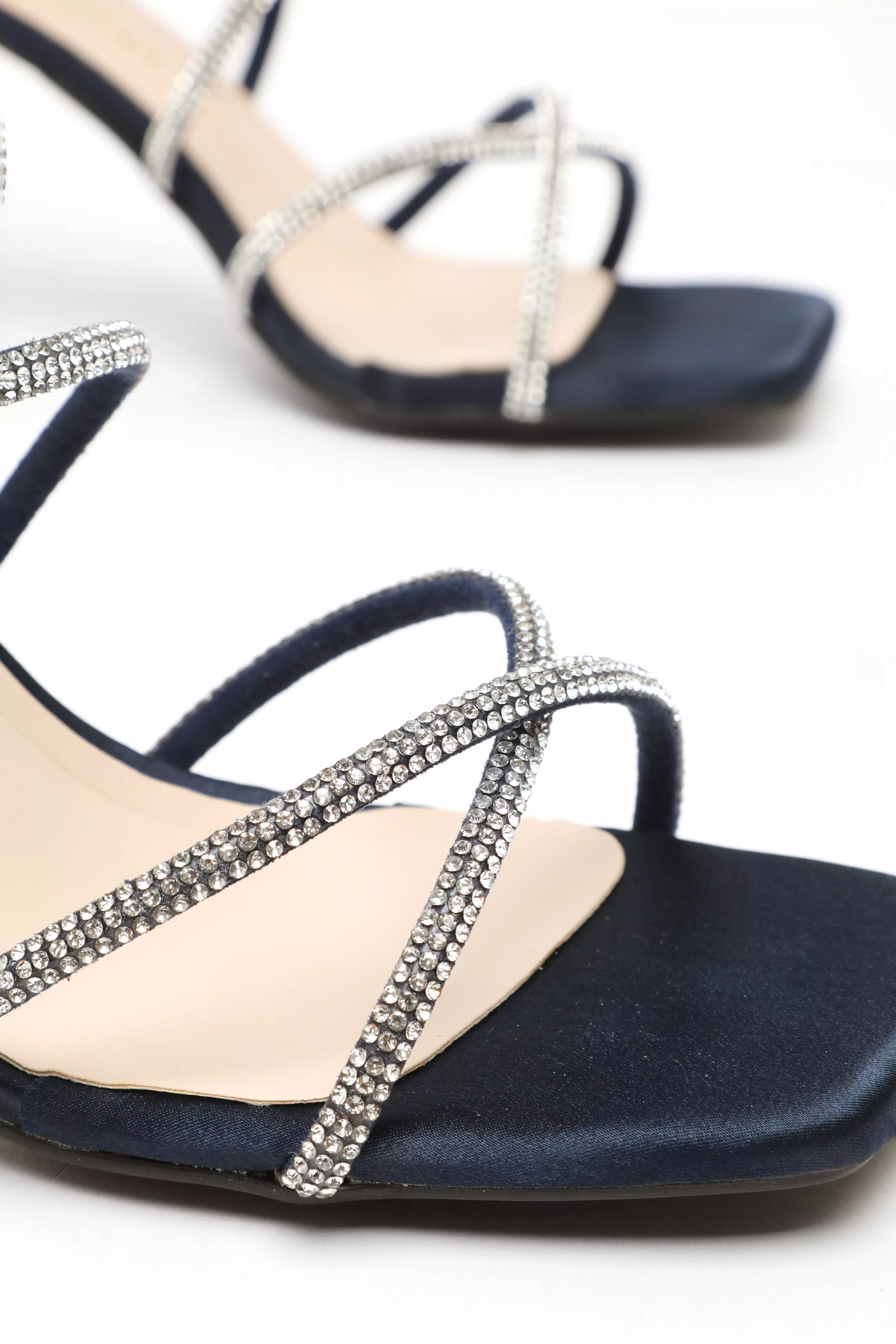 Wide Fit Navy Diamante Cross Strap High Heeled Sandals