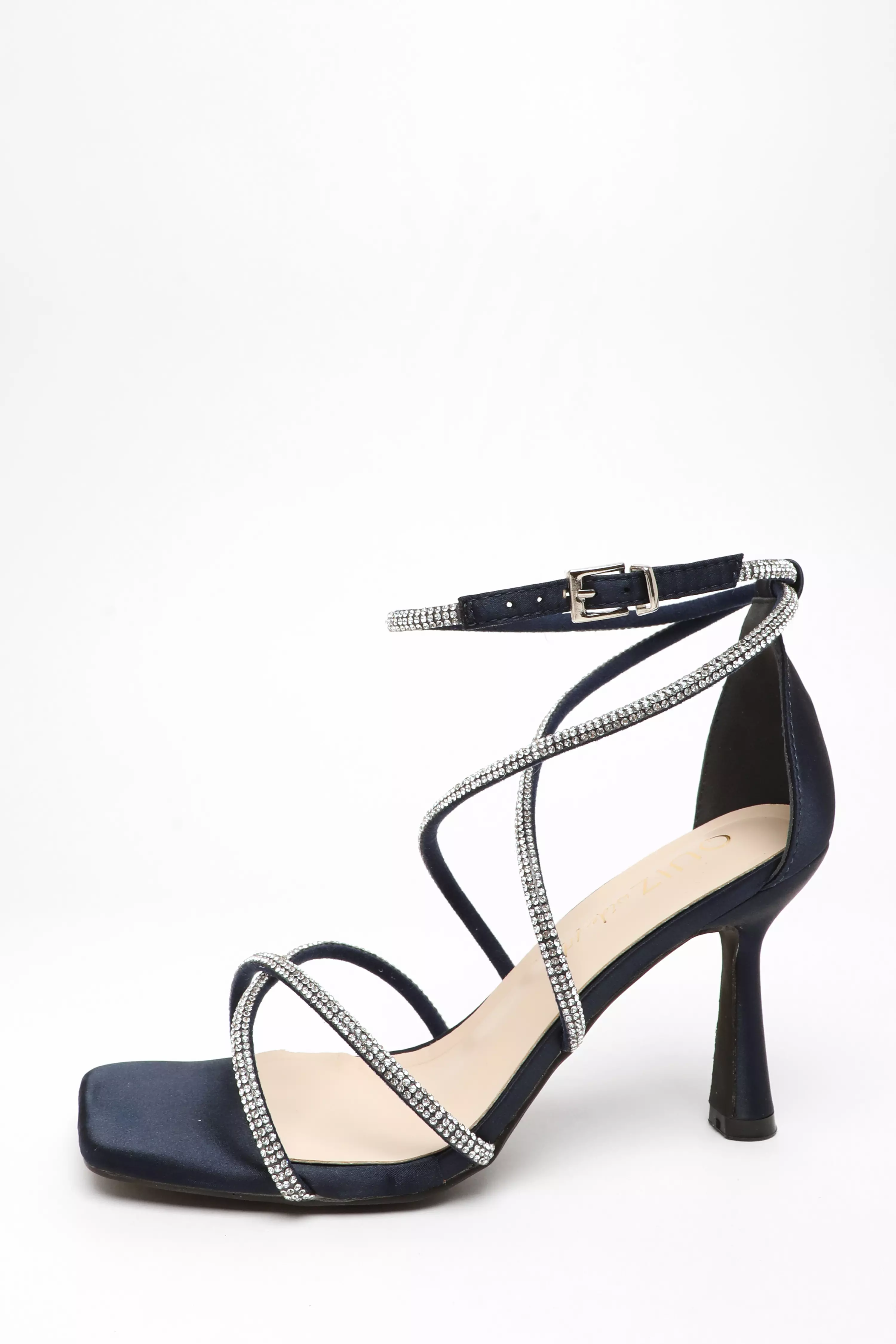 Wide Fit Navy Diamante Cross Strap High Heeled Sandals