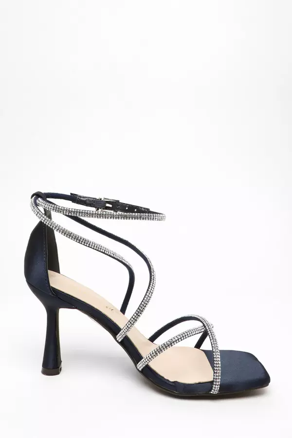 Wide Fit Navy Diamante Cross Strap High Heeled Sandals