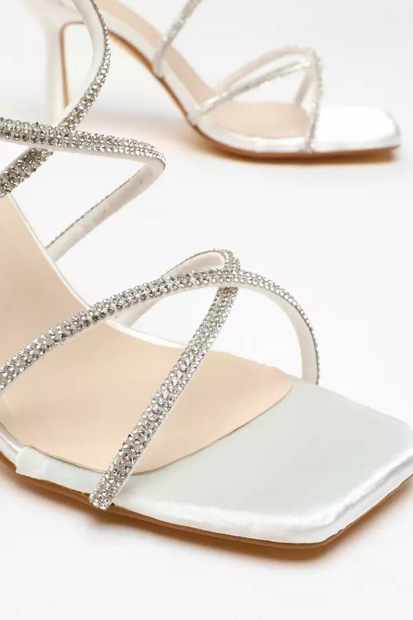 Wide Fit Bridal Diamante Cross Strap Heeled Sandals