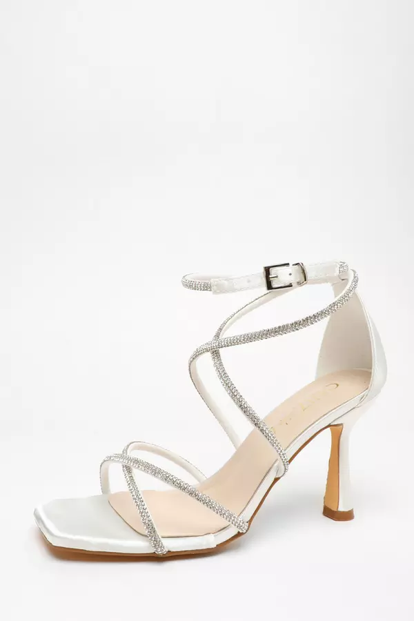Wide Fit Bridal Diamante Cross Strap Heeled Sandals