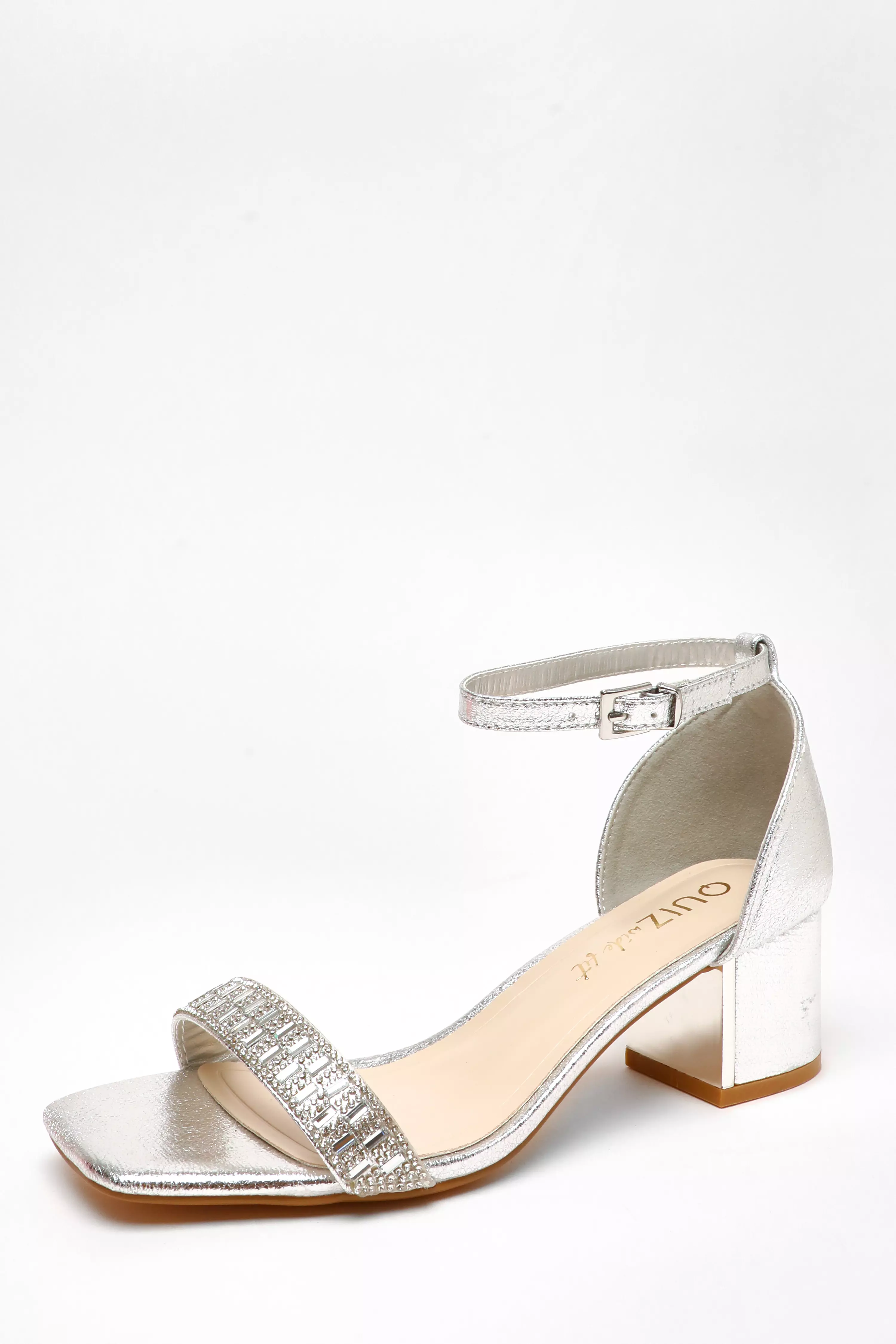 Wide Fit Silver Shimmer Heeled Sandals 