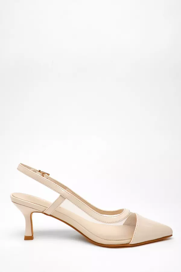Wide Fit Nude Faux Leather Mesh Sling Back Heels