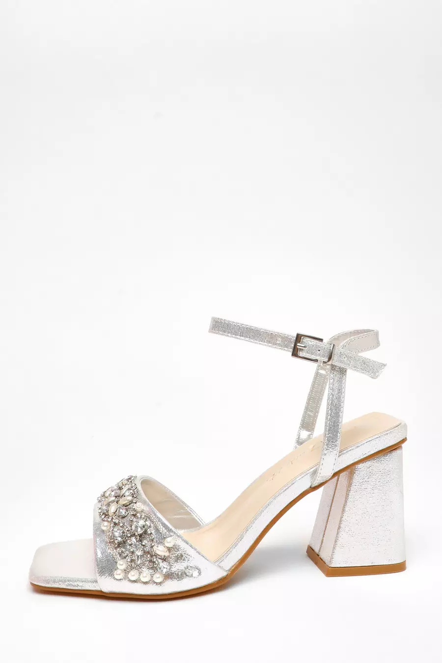 Silver heels block heel online