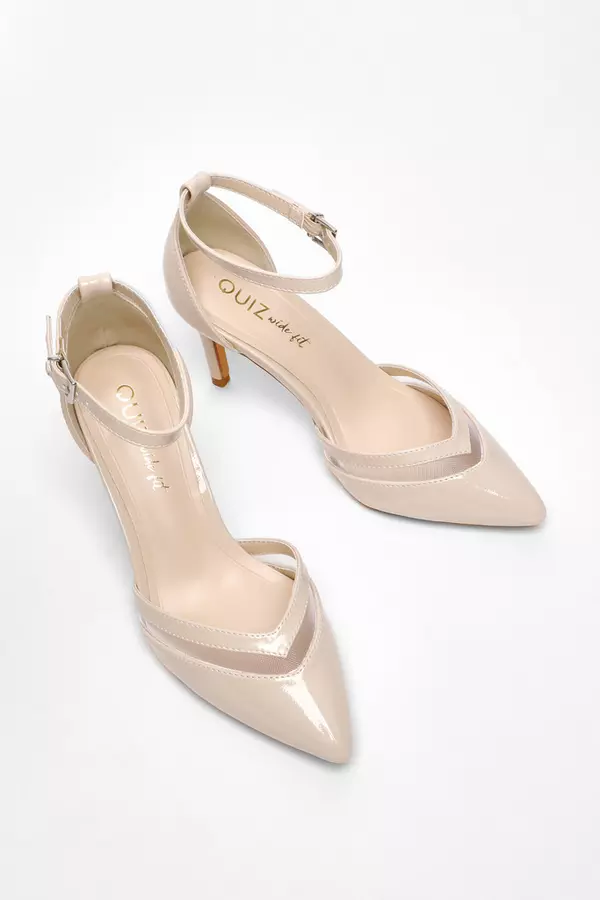 Wide Fit Nude Patent Faux Leather Court Heels