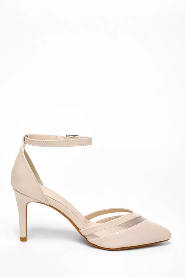 Wide Fit Nude Patent Faux Leather Court Heels