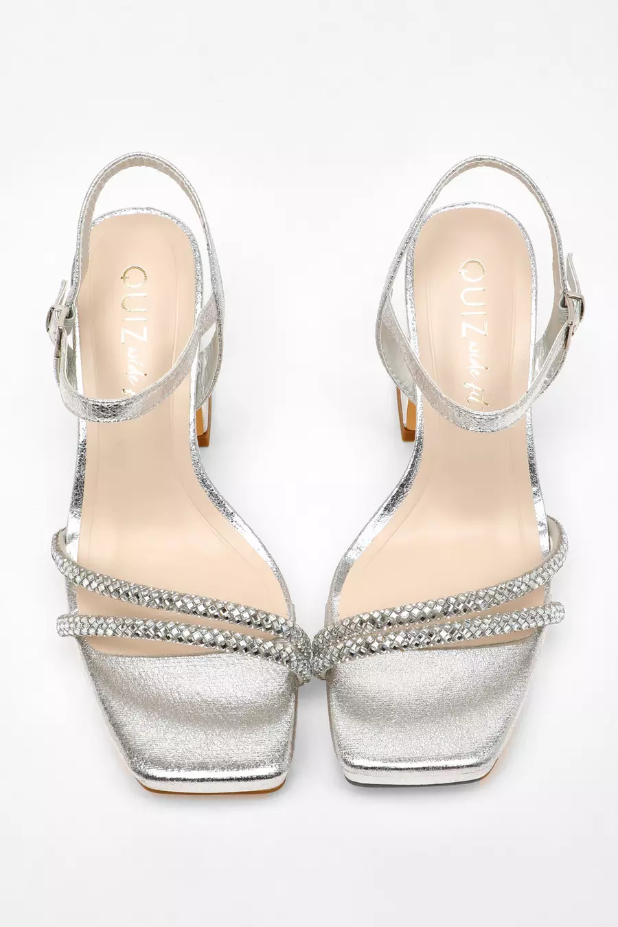 Wide Fit Silver Diamante Platform Heeled Sandals QUIZ Clothing