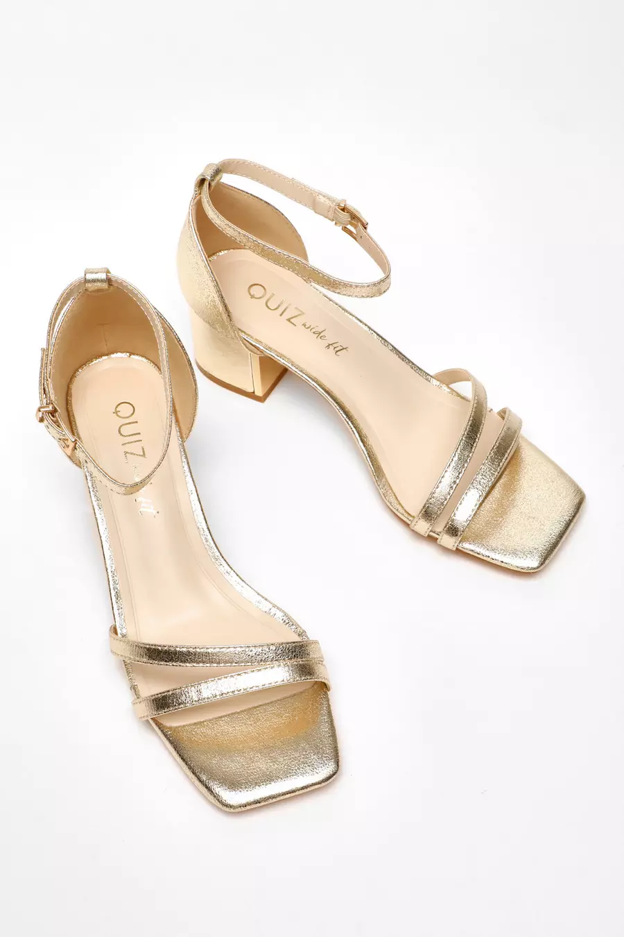 Gold sandals low block heel hotsell