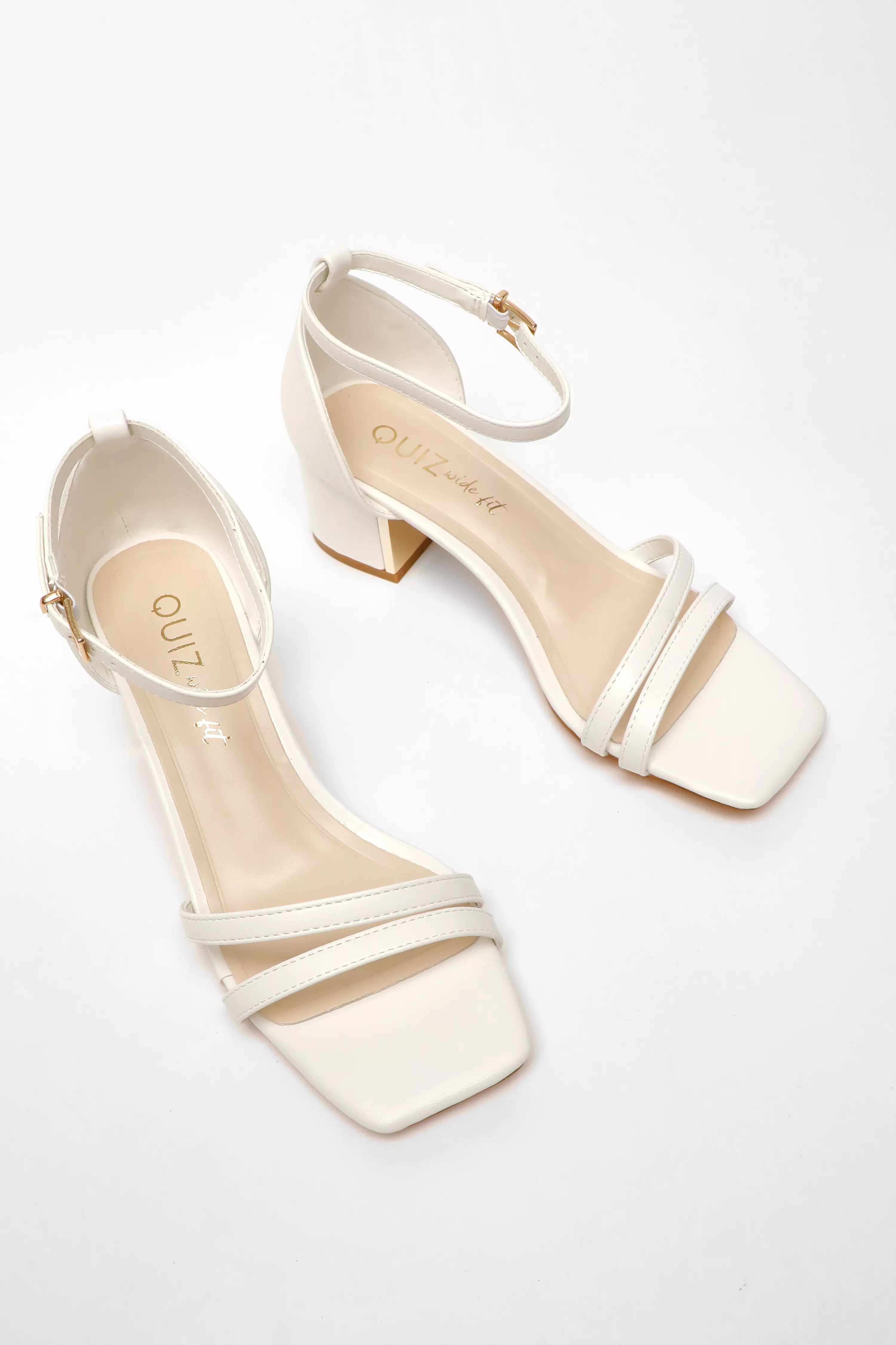 Wide Fit White Faux Leather Strappy Low Block Heeled Sandals