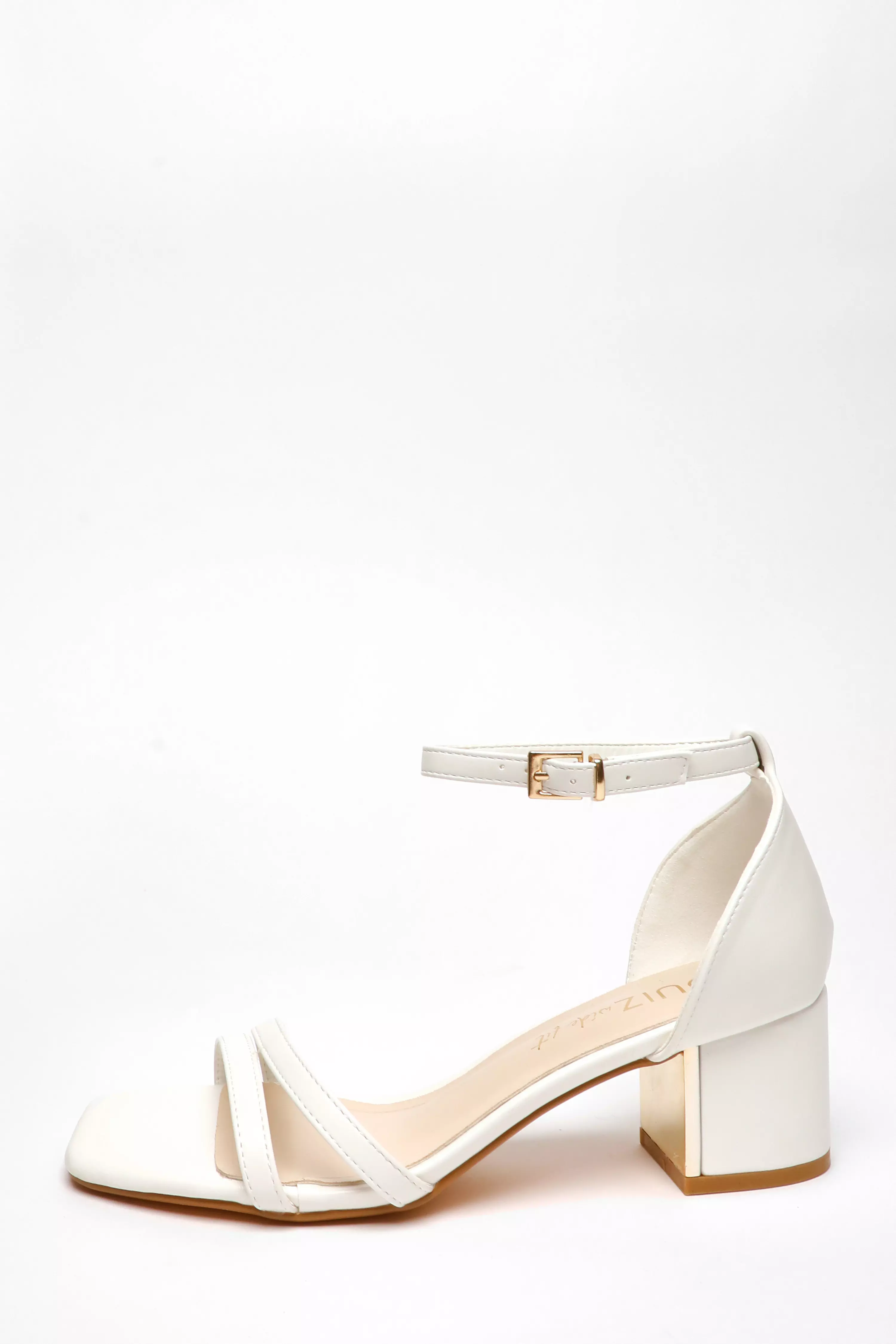 Wide Fit White Faux Leather Strappy Low Block Heeled Sandals