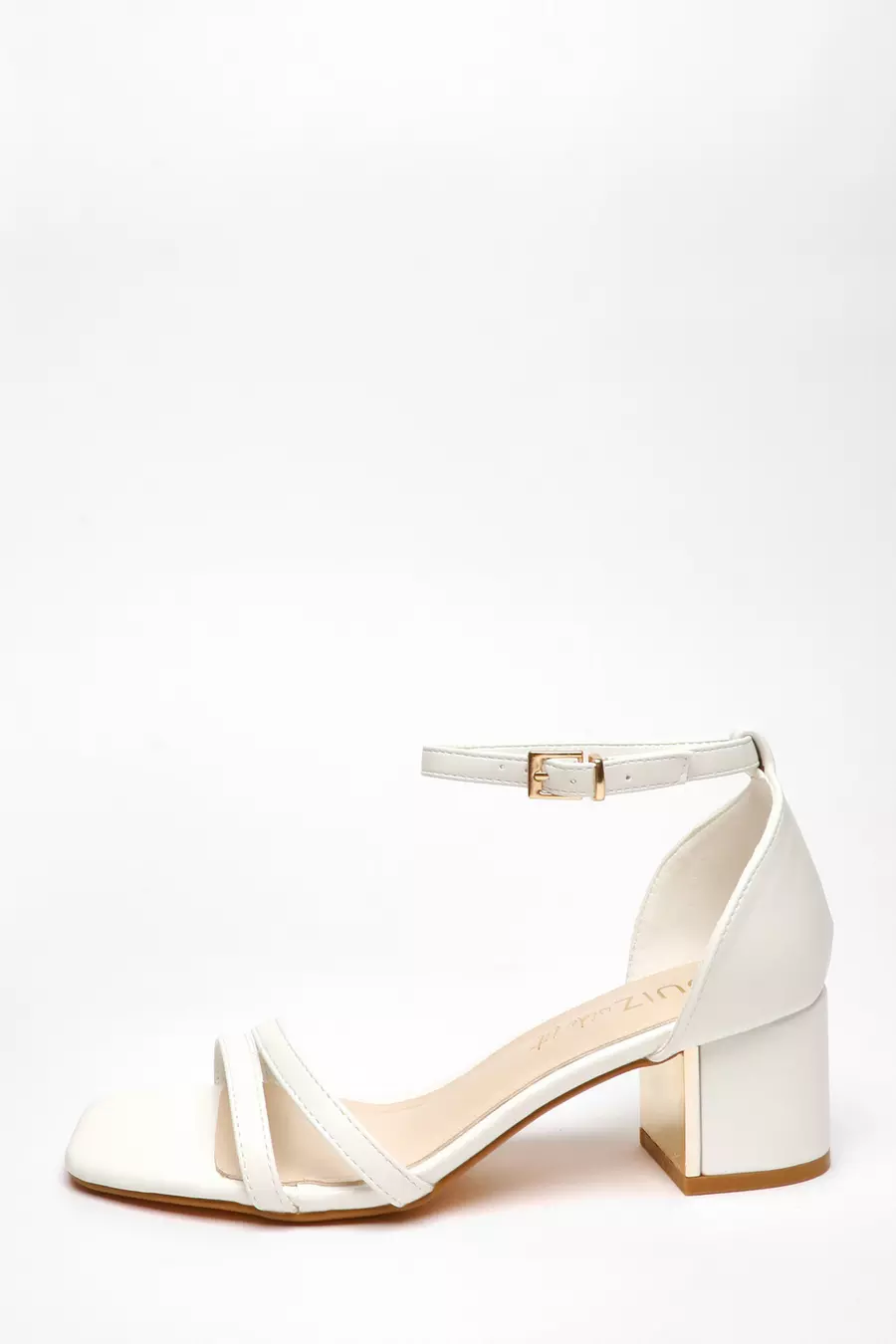 Low block heels white best sale