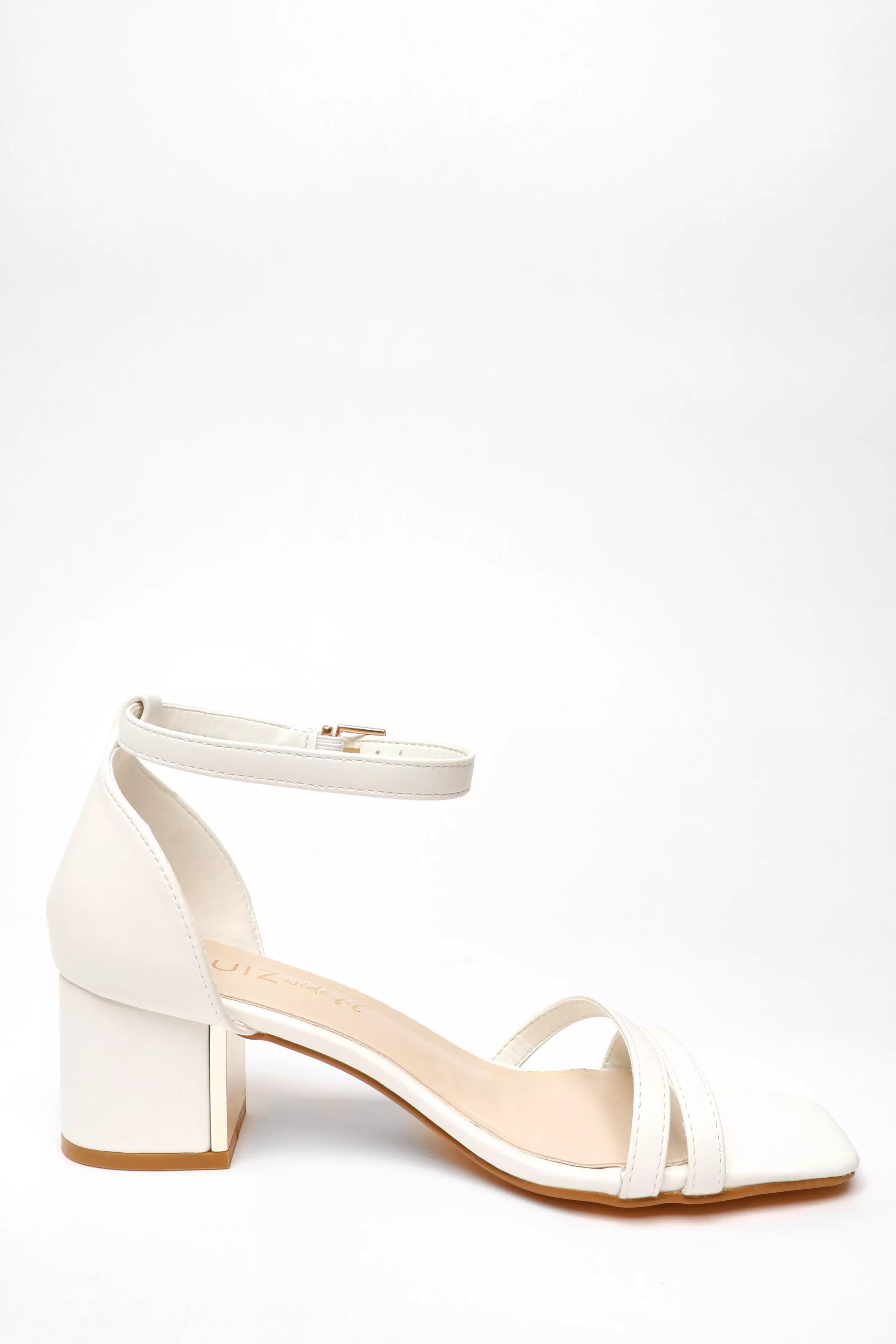 Wide Fit White Faux Leather Strappy Low Block Heeled Sandals