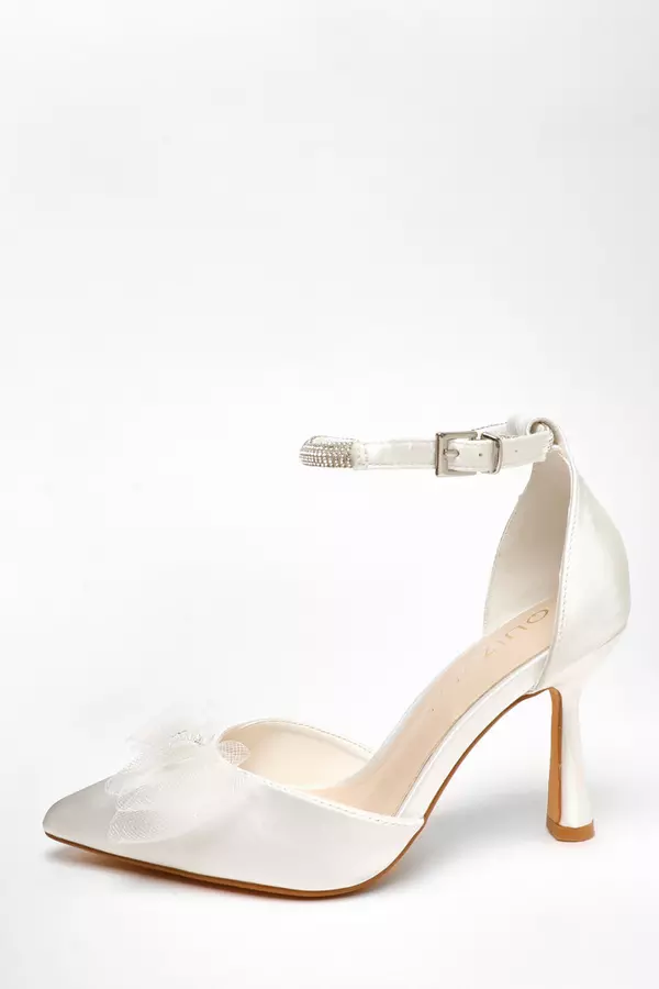 Wide Fit Bridal White Organza Bow Court Heel 