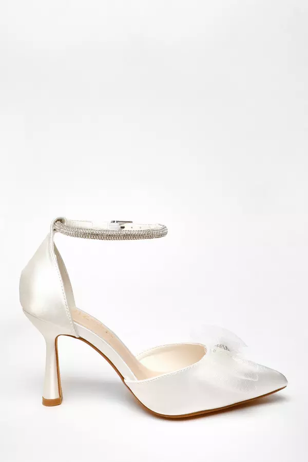Wide Fit Bridal White Organza Bow Court Heel 