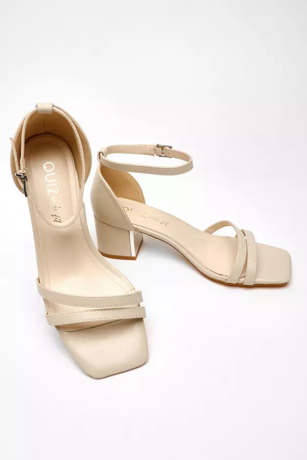 Wide Fit Nude Faux Leather Strappy Low Block Heeled Sandals