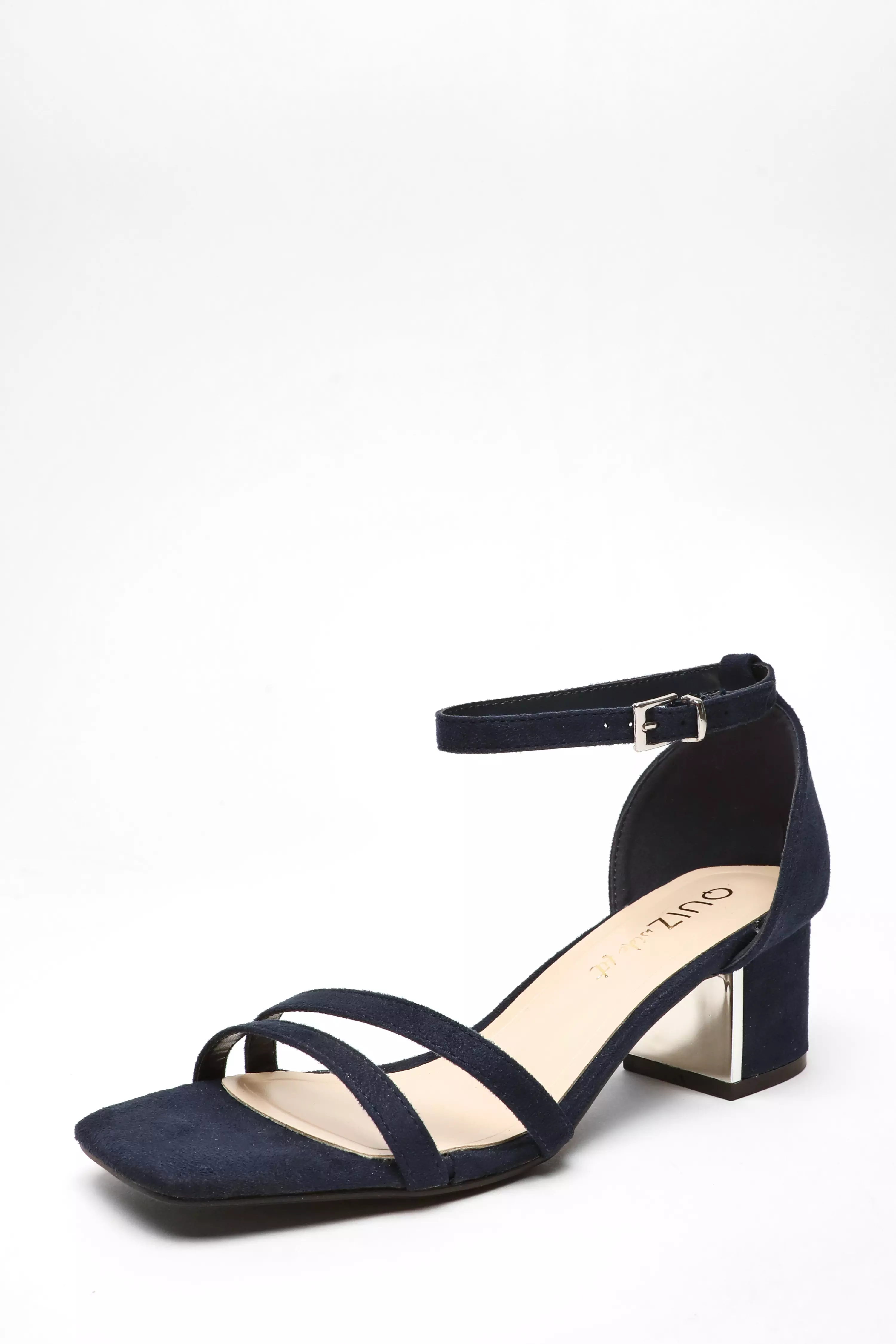 Wide Fit Navy Faux Suede Strappy Low Block Heeled Sandals