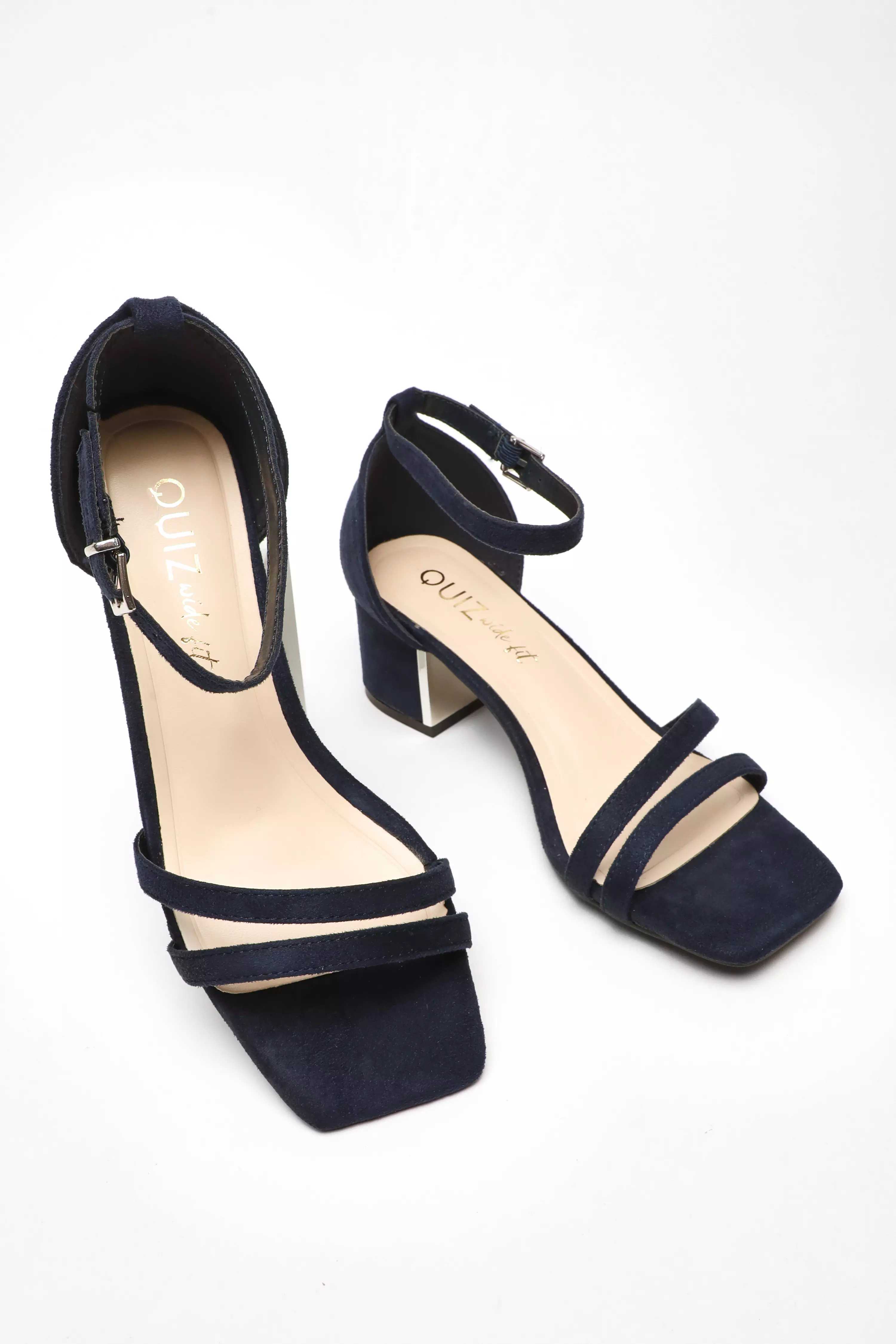 Wide Fit Navy Faux Suede Strappy Low Block Heeled Sandals