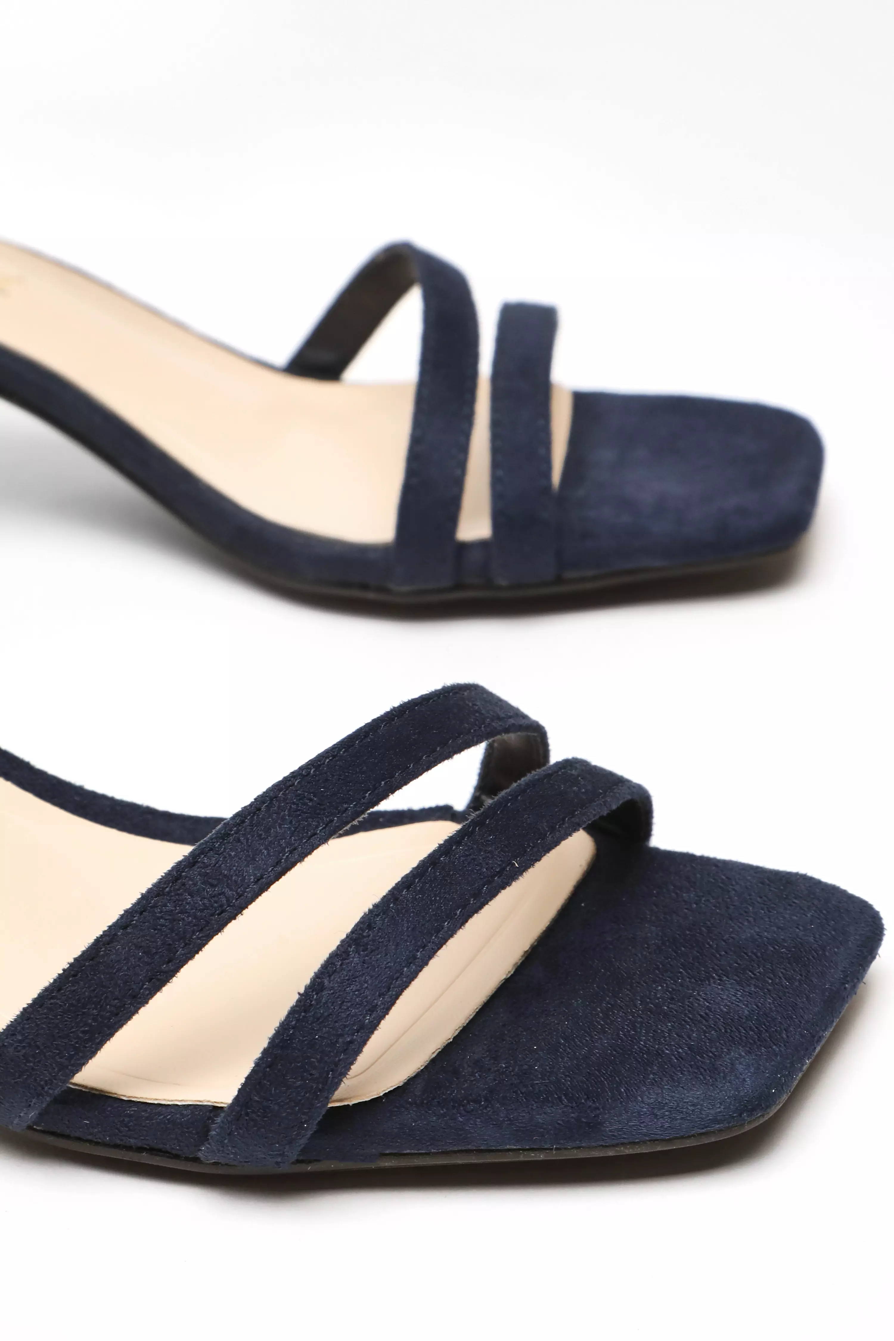 Wide Fit Navy Faux Suede Strappy Low Block Heeled Sandals