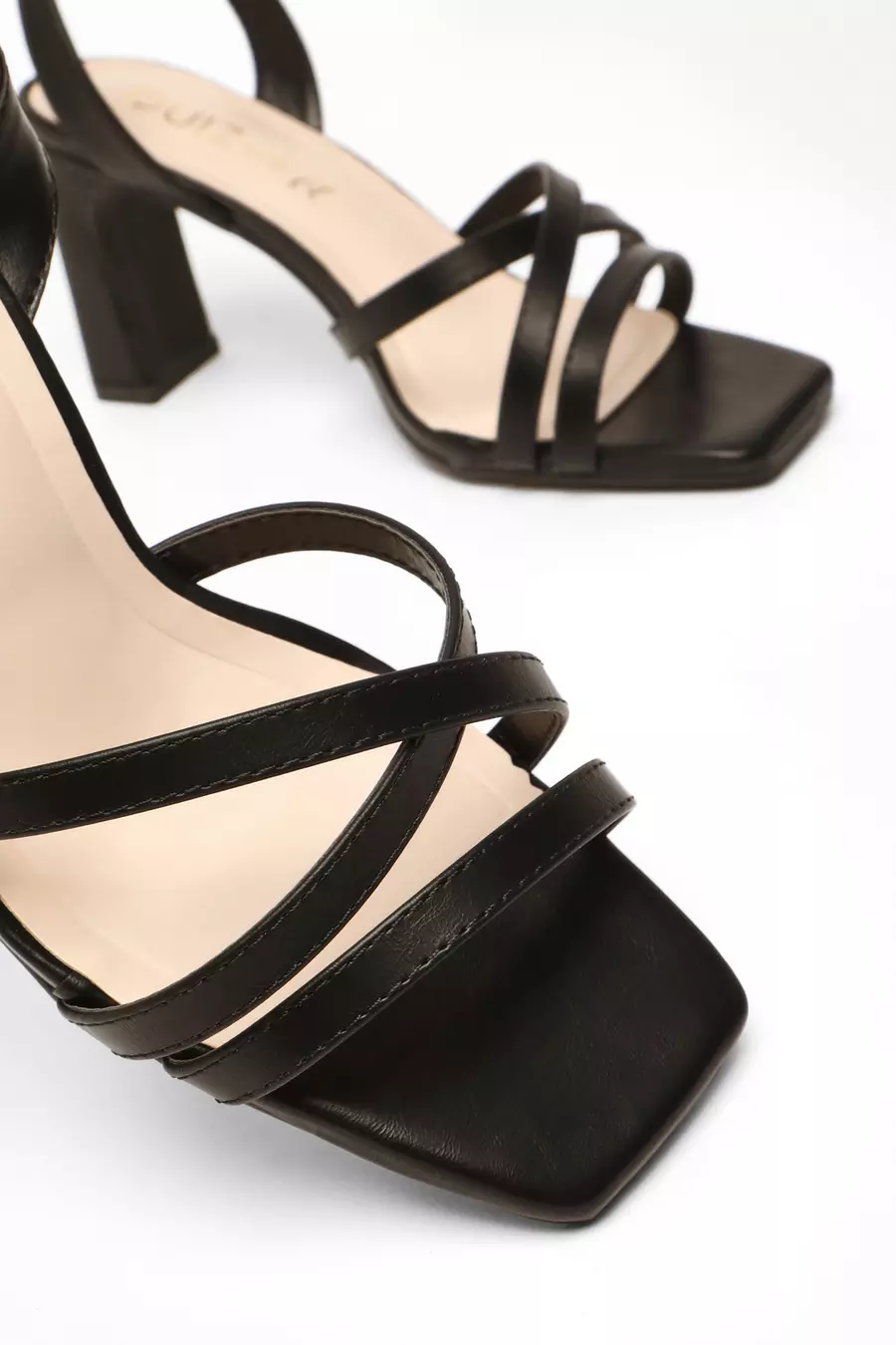 Wide Fit Black Faux Leather Strappy Heeled Sandals QUIZ Clothing