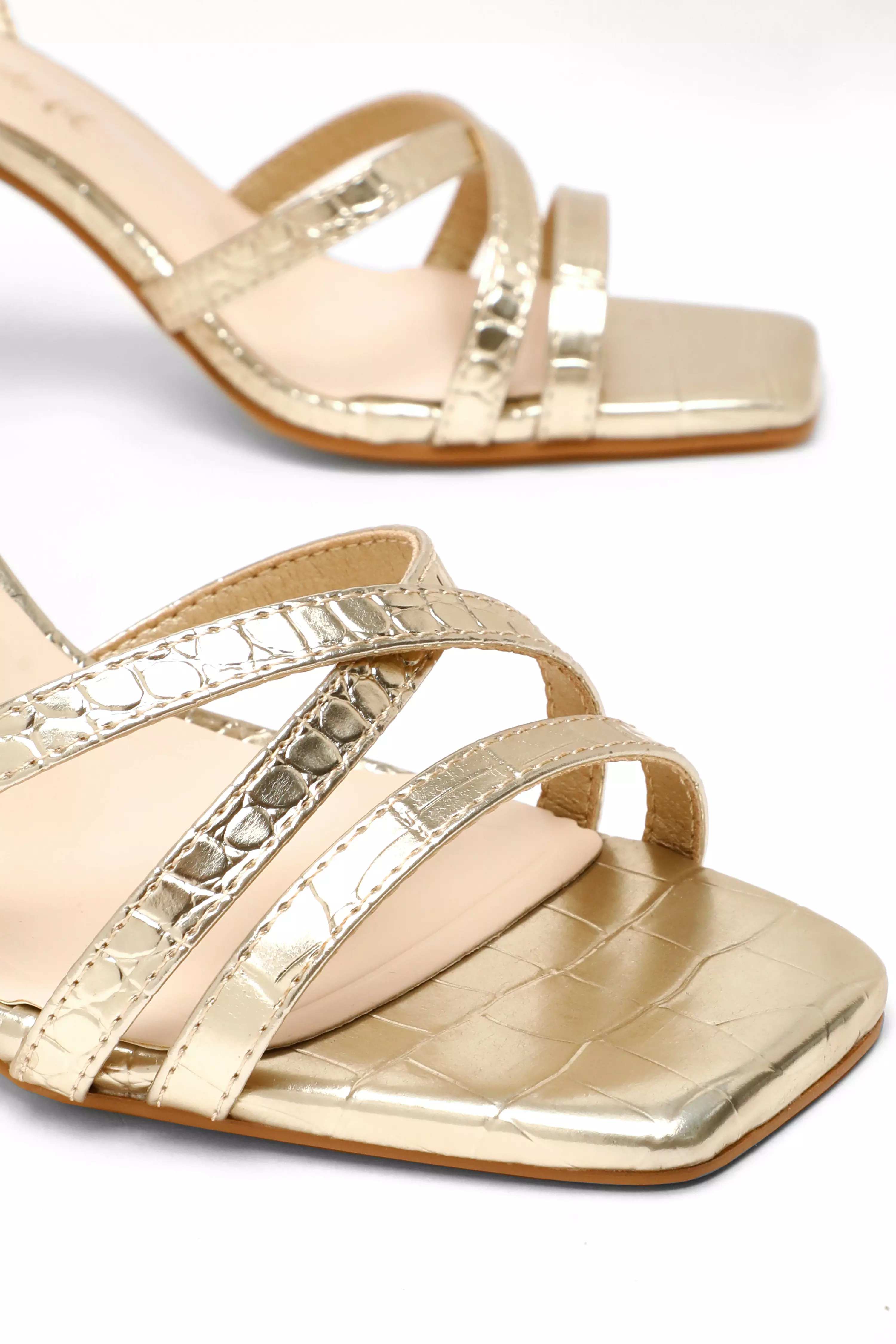 Wide Fit Gold Faux Leather Strappy Heeled Sandals